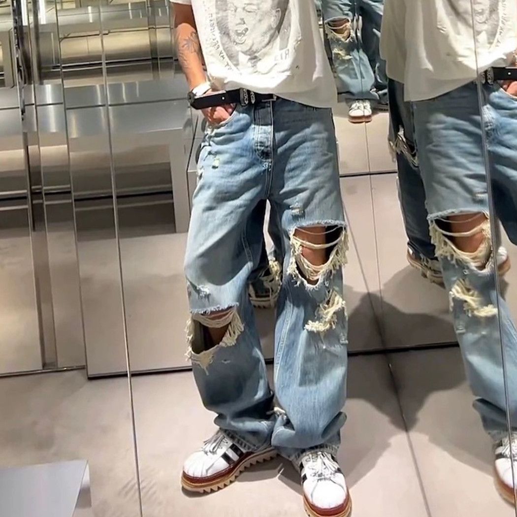 Japanese Brand × Jean High street ripped frayed damage jeans Size US 29 - 1 Thumbnail
