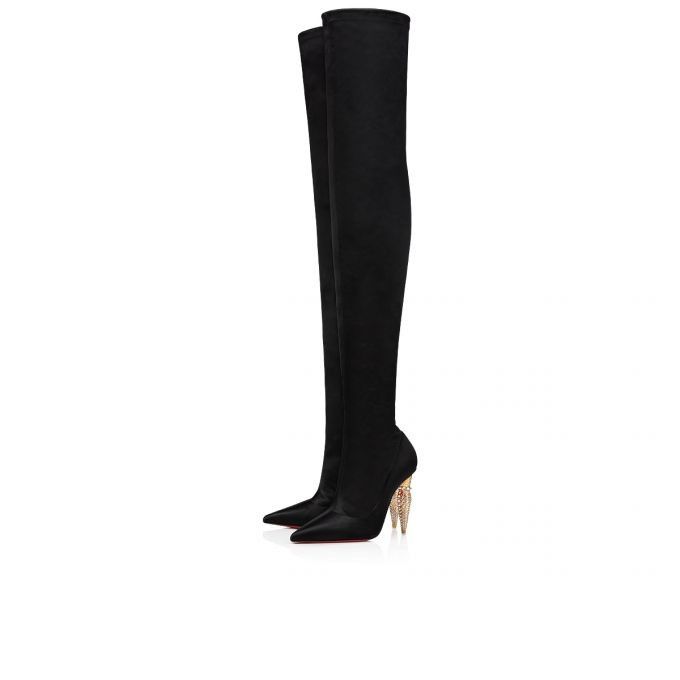 Christian Louboutin o1s1wg111224 Lipstrass Botta Alta 100 Satin in Black Size US 7.5 / IT 37.5 - 3 Thumbnail
