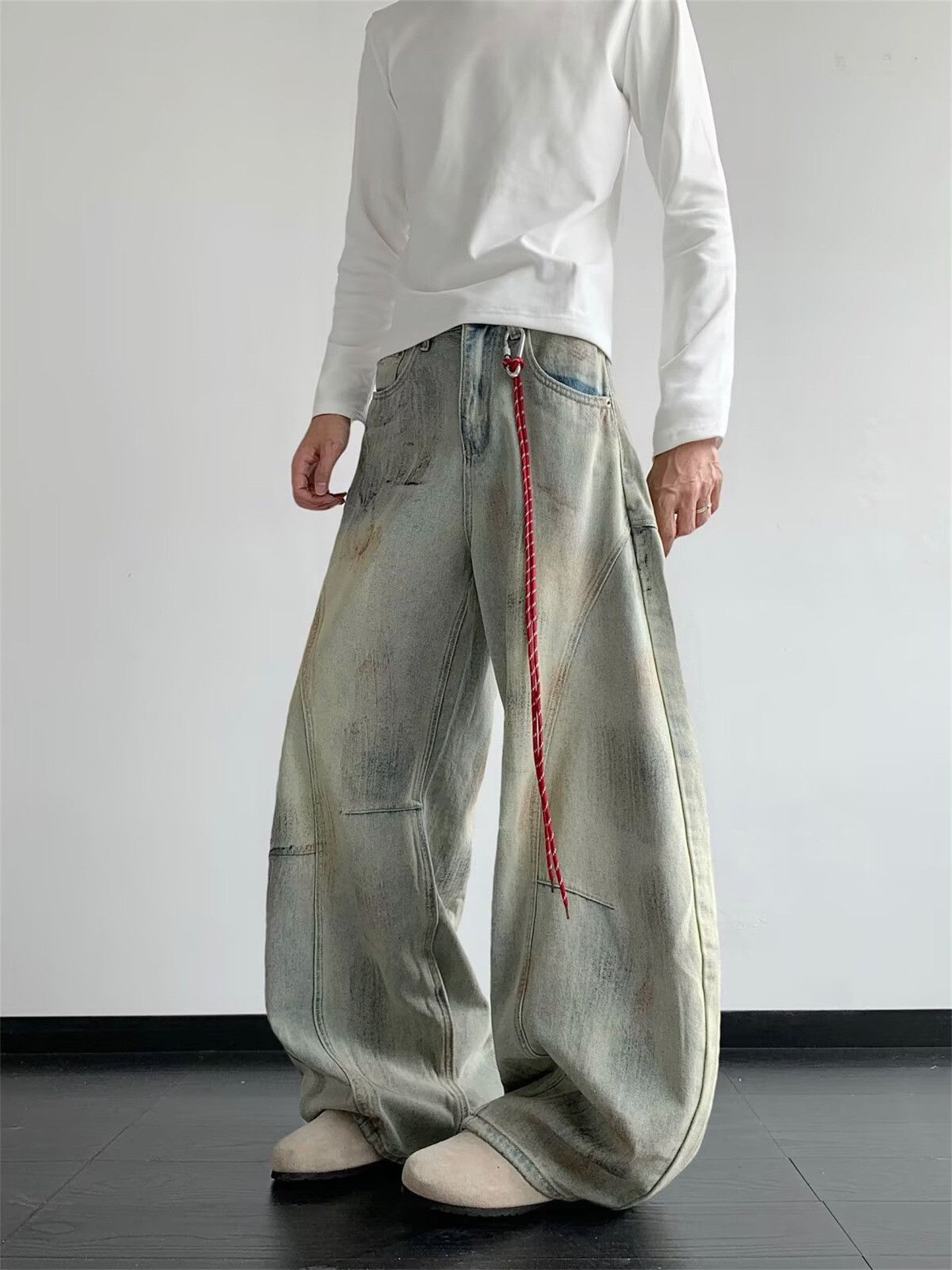 Japanese Brand Vintage distressed wide-leg men's patchwork scimitar jeans Size US 32 / EU 48 - 3 Thumbnail