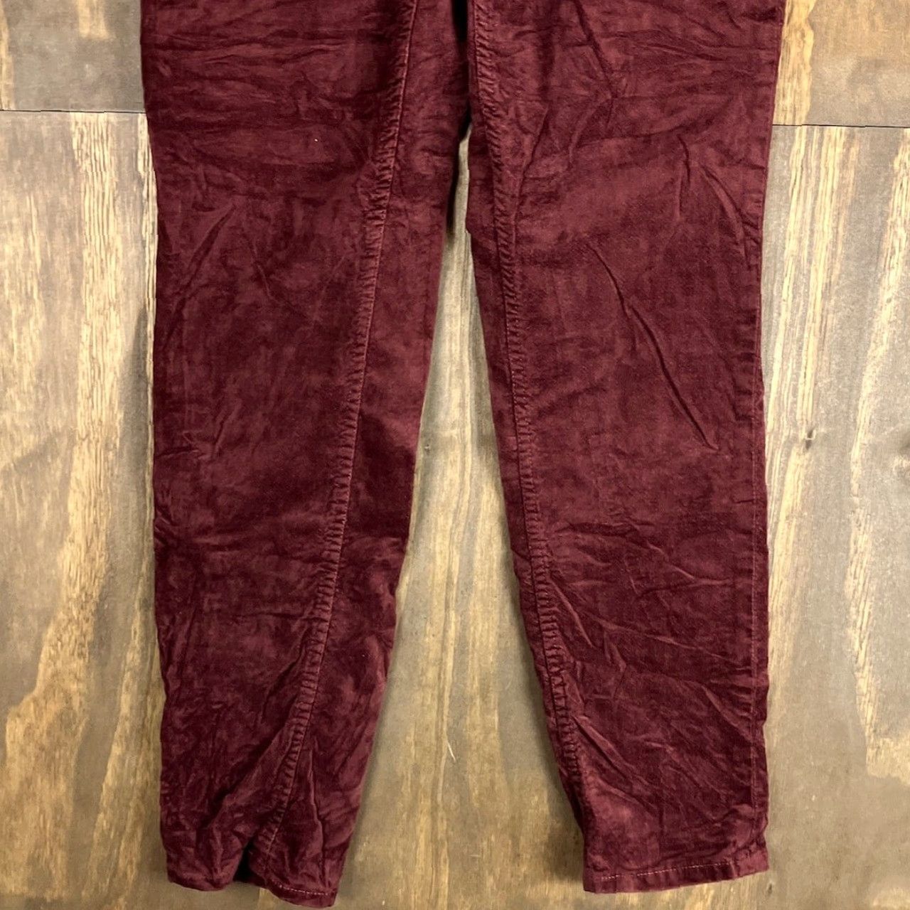 Loft LOFT Womens Pants Slim Straight High Rise Velvet Maroon 6/28 Size 6 Inseam 27 in Pockets Stretch Casual Workwear Size 30" / US 8 / IT 44 - 3 Thumbnail