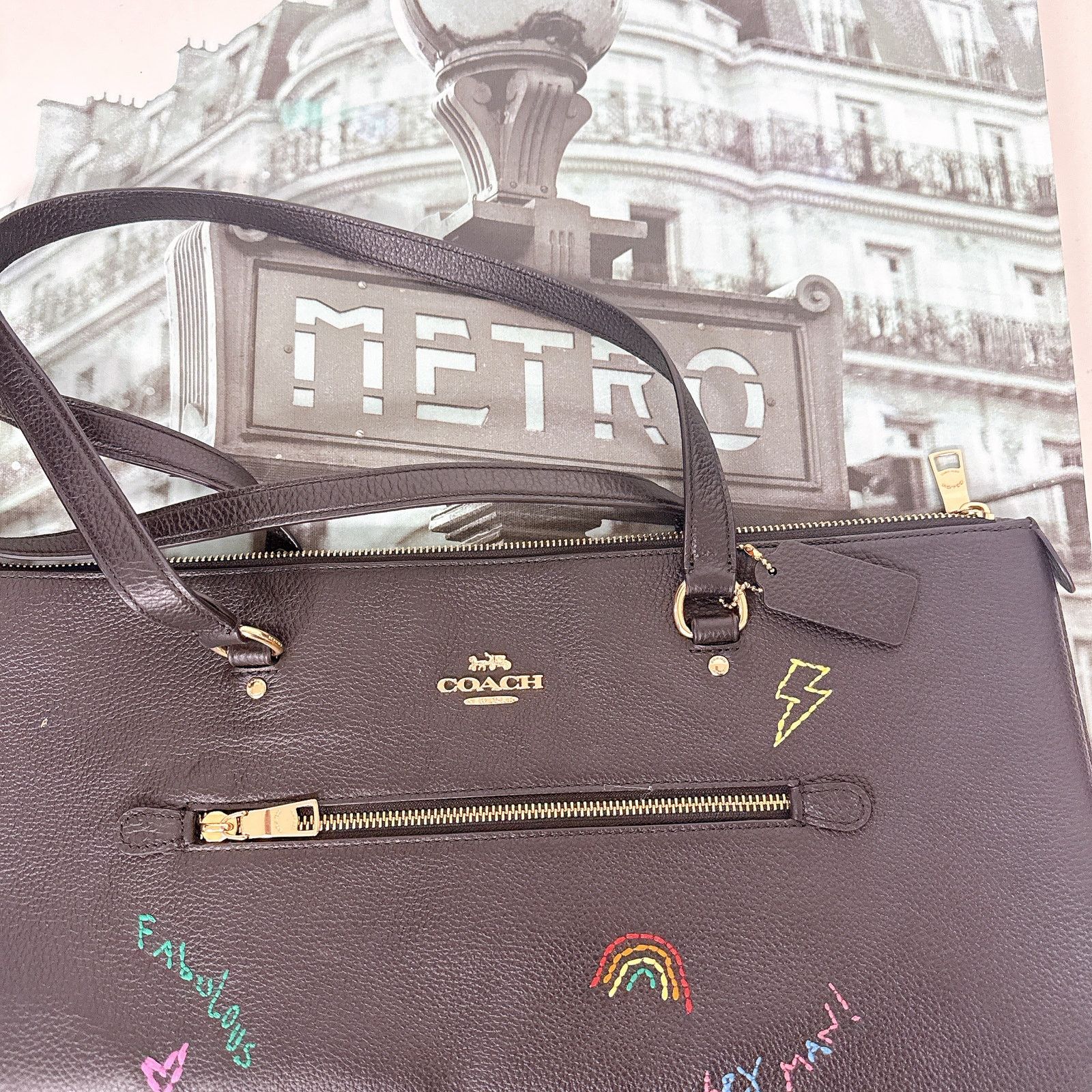 Coach Coach C8365 Gallery Tote Pebble Leather With Diary Black Size ONE SIZE - 7 Thumbnail