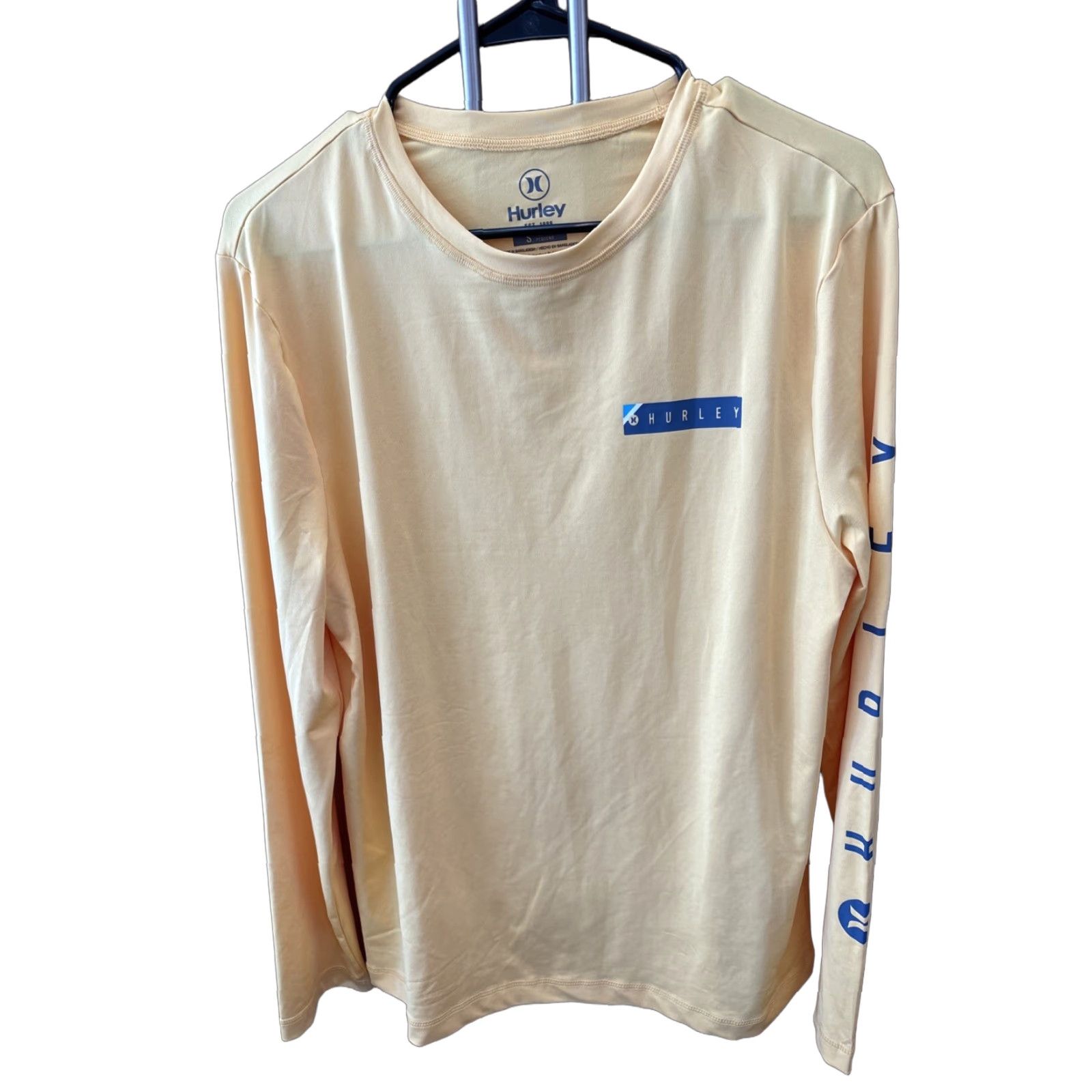 Hurley Hurley Men Shirt S Rash Guard UPF Sunshirt Long Sleeve Surf Yellow Graphic Blue Polyester Spandex Stretch Size US S / EU 44-46 / 1 - 1 Thumbnail