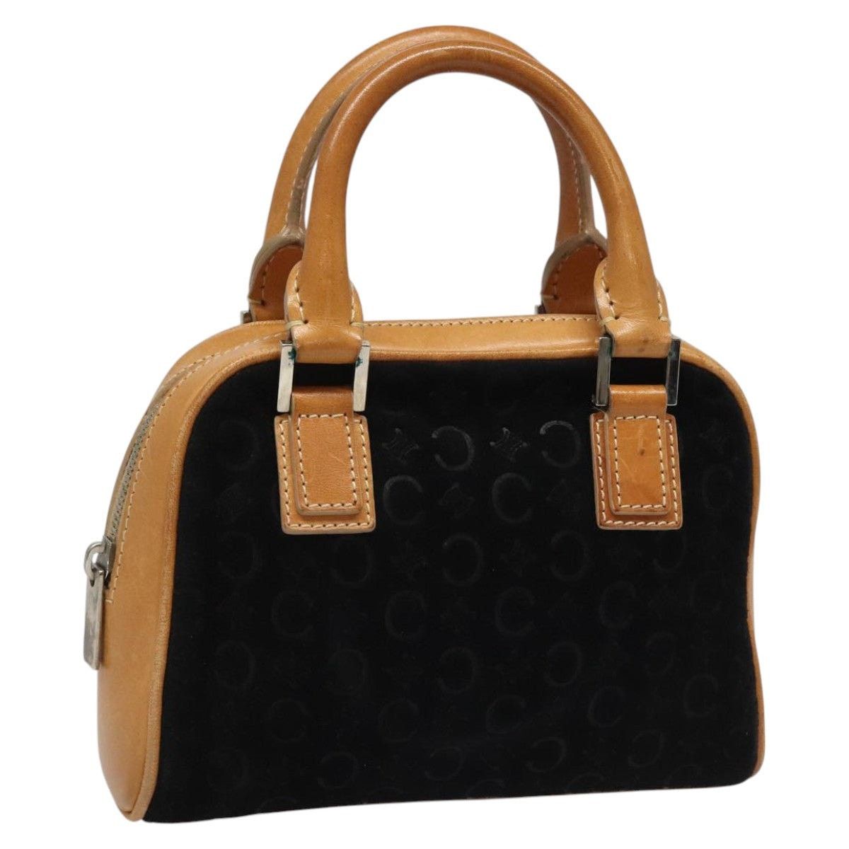 CELINE C Macadam Canvas Hand Bag Suede Leather Black Brown