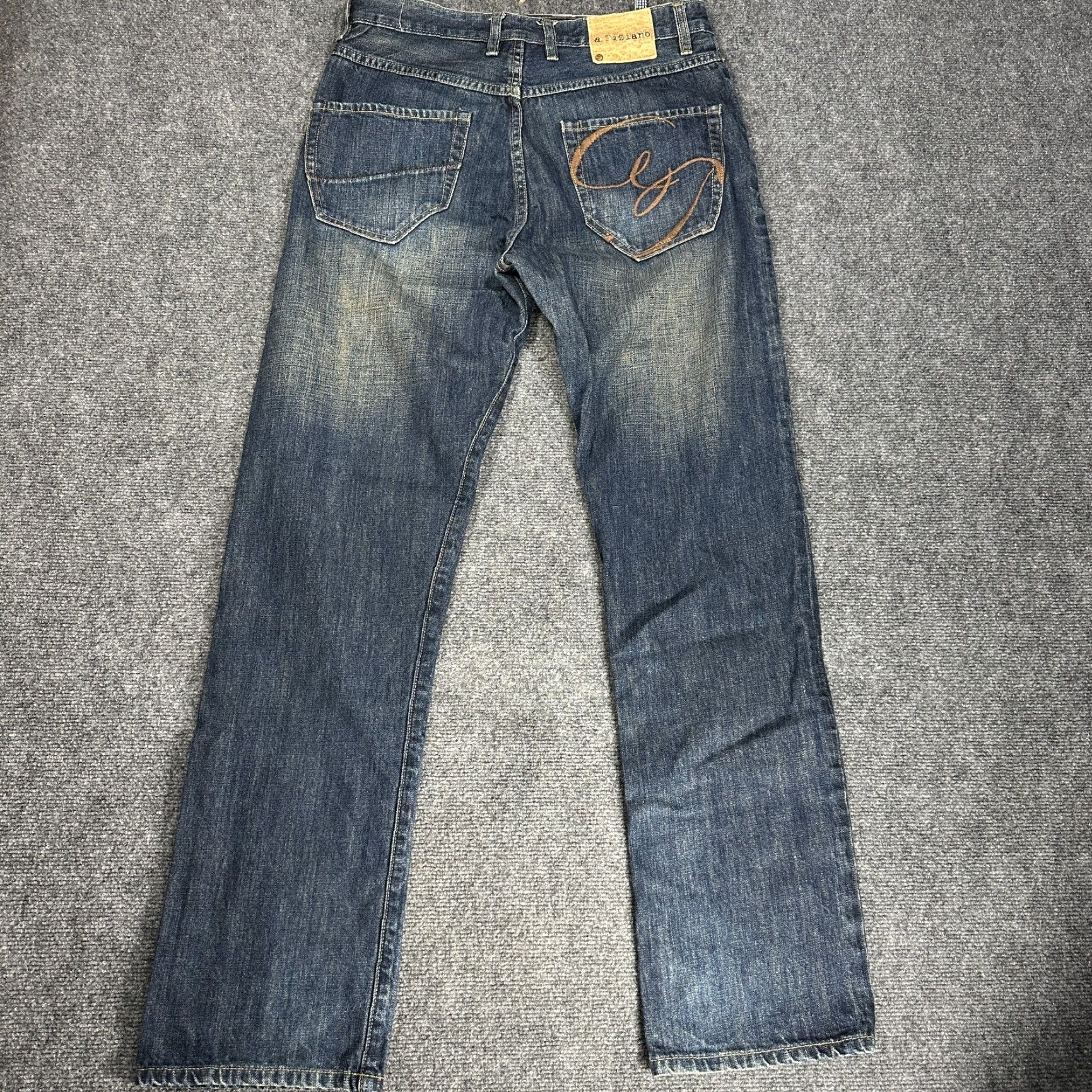 Logo 7 a.Tiziano Jeans Mens 34 Cotton Straight Leg Pockets Logo Zip Fly Blue Denim Jeans Straight Fit Mens 34-inch Inseam 5-Pocket Zipper Logo Modern Grunge Size US 34 / EU 50 - 7 Thumbnail