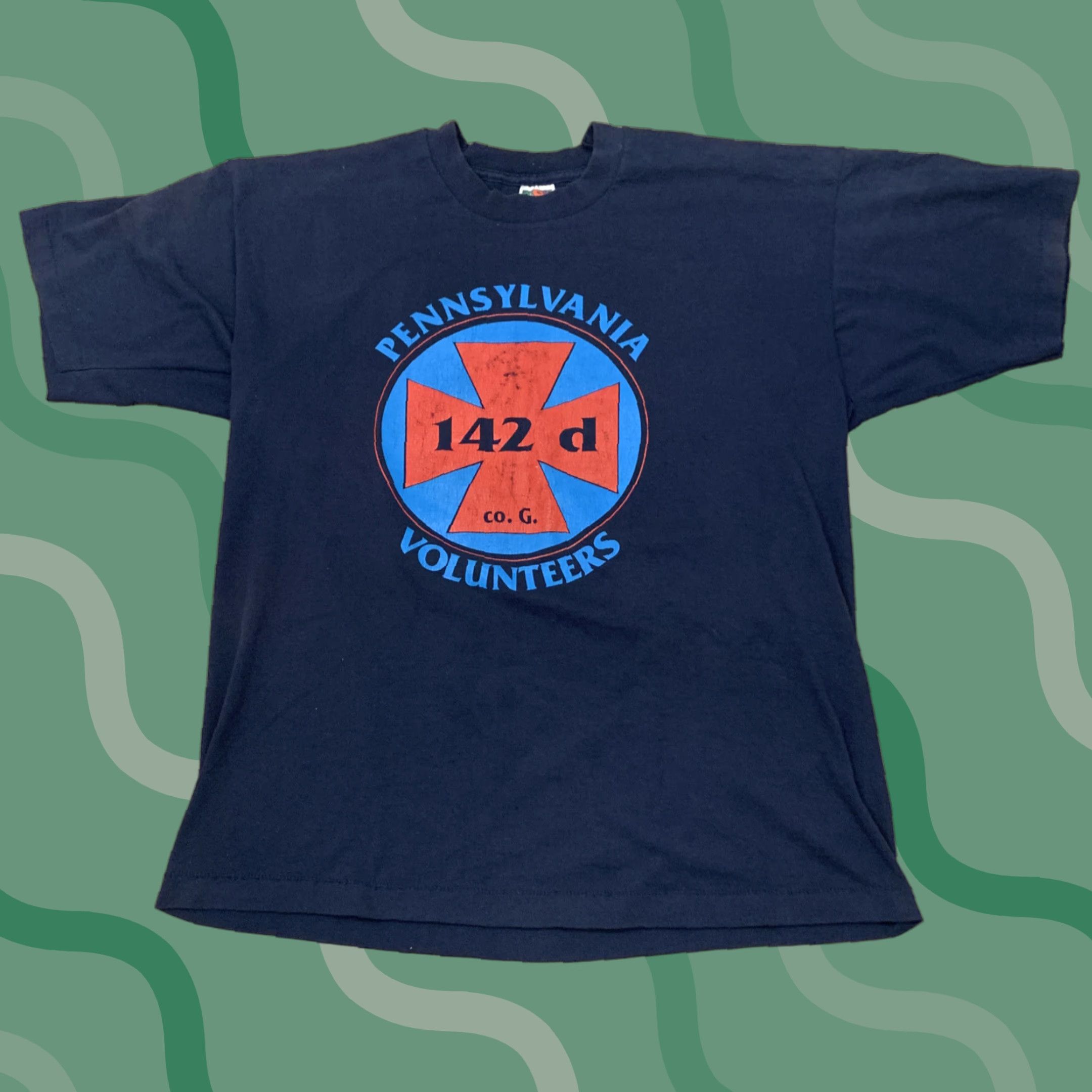 Fruit Of The Loom VINTAGE Fruit of the Loom T-Shirt XL Blue 142nd Pennsylvania Volunteer Infantry Battles War Mens Size US XL / EU 56 / 4 - 1 Thumbnail