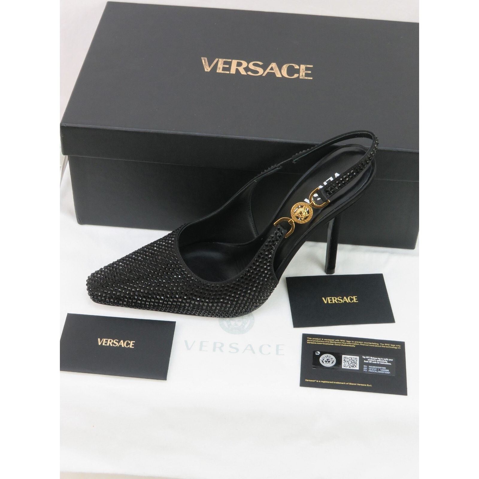 Versace VERSACE BLACK SUEDE GOLD MEDUSA CRYSTALS SANDALS PUMPS 38 IT Size US 8 / IT 38 - 11 Thumbnail