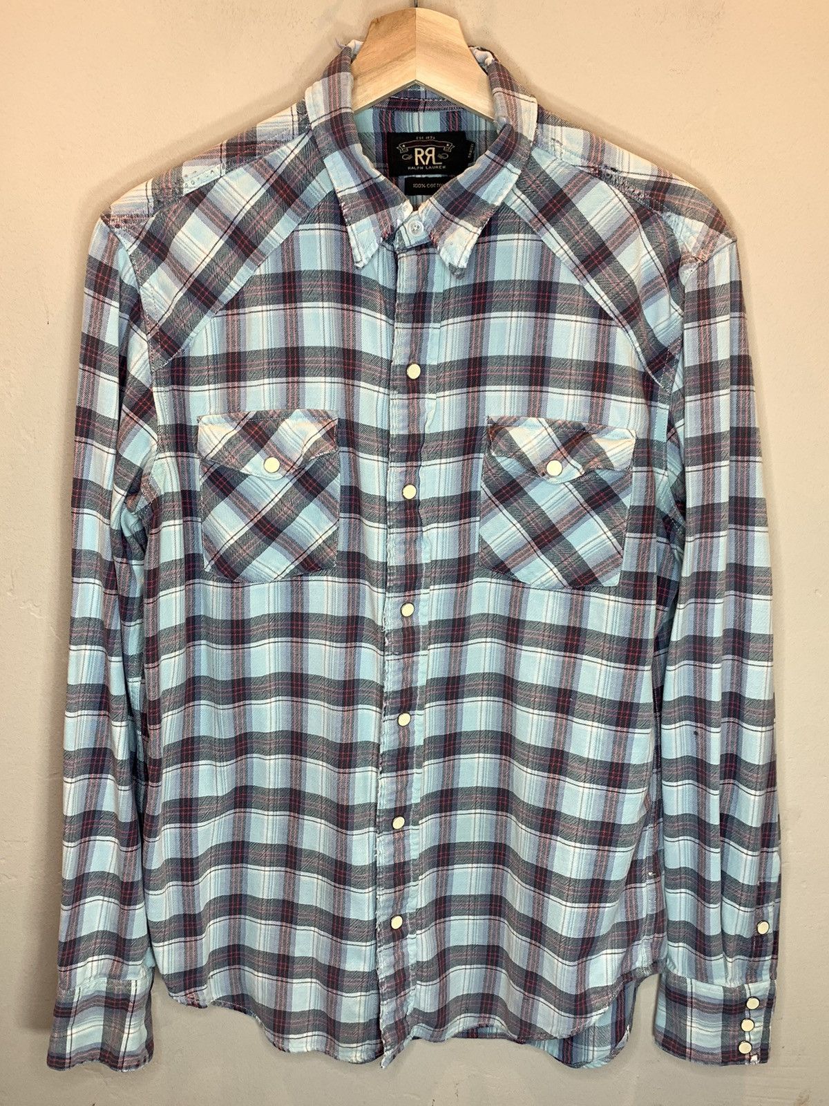 RRL Ralph Lauren RARE* RRL Ralph Lauren Plaid Distressed Western Button Shirt Size US M / EU 48-50 / 2 - 1 Thumbnail
