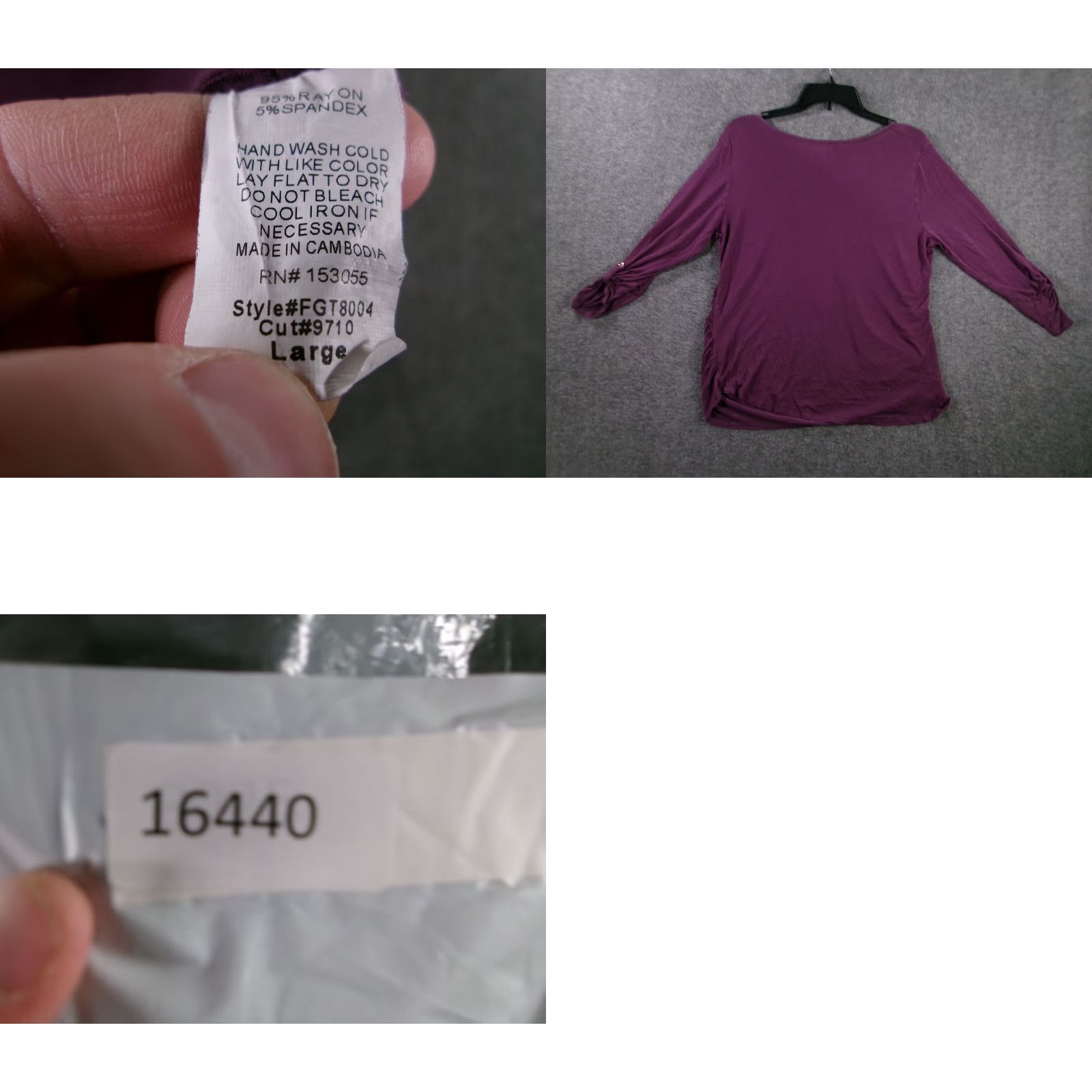 Vintage Hippie Chic Purple Tunic Blouse Women L 3/4 Sleeve Scoop Neck Side Ruching Rayon Spandex Solid Relaxed Vintage: No Size L / US 10 / IT 46 - 8 Thumbnail