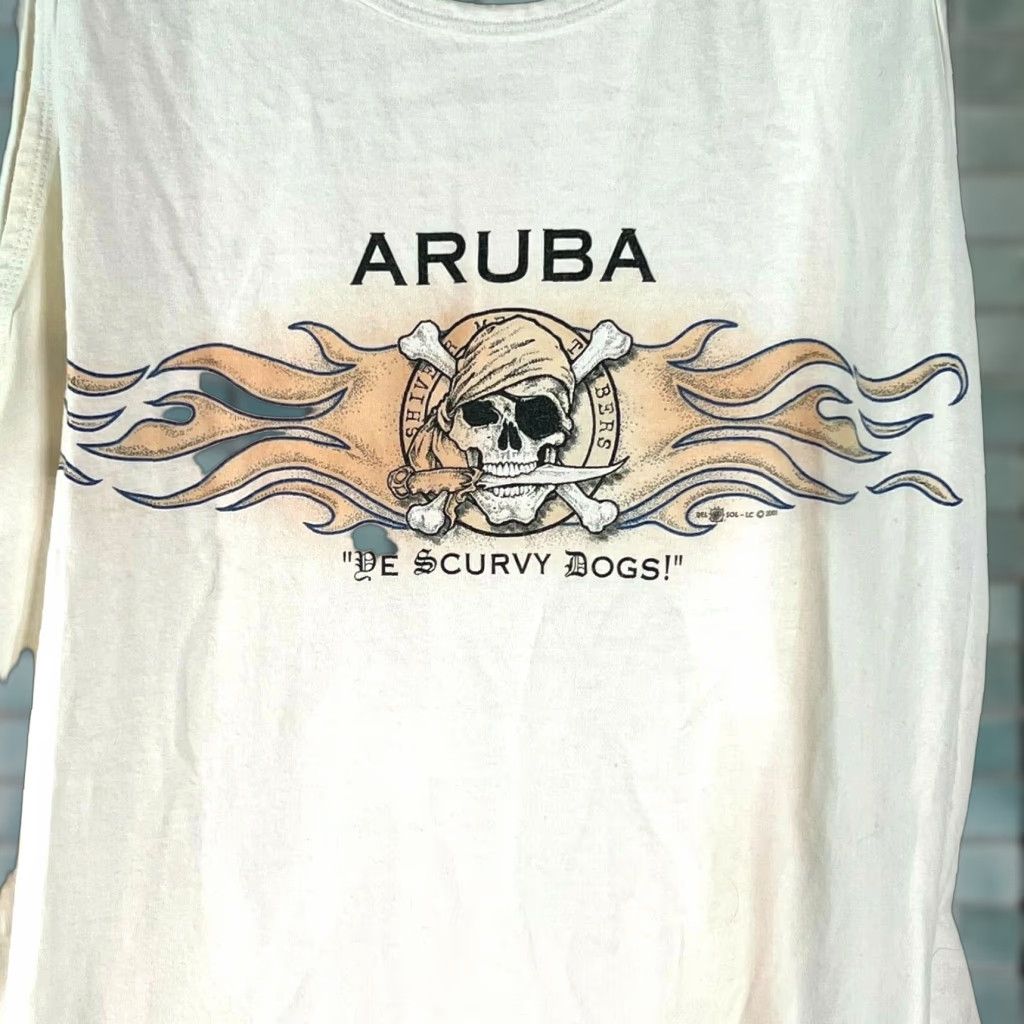 Vintage Del Sol Mens Tank Aruba De Curvy Dogs Ivory Round Neck Sleeveless L Shirt Graphic Cotton 100% Casual Mens Size US L / EU 52-54 / 3 - 1 Thumbnail