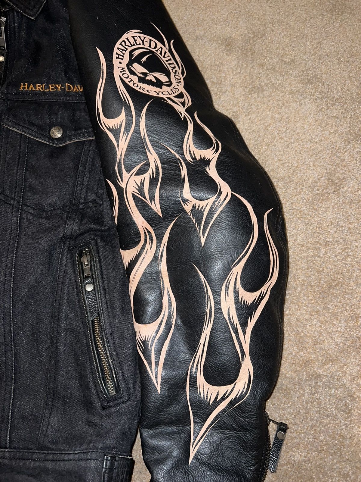 Harley Davidson × Vintage 2009 Harley Davidson FlamedSkull Leather ArmedArmouredJacket Size US M / EU 48-50 / 2 - 3 Thumbnail