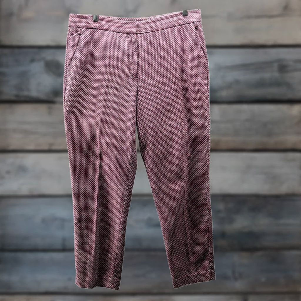 Talbots Talbots Heritage Ankle Pants Womens 14 Red Blue Geometric Cotton Modal Blend Twist Twill Pockets Rise Mid Regular Size 36" / US 14 / IT 50 - 1 Thumbnail