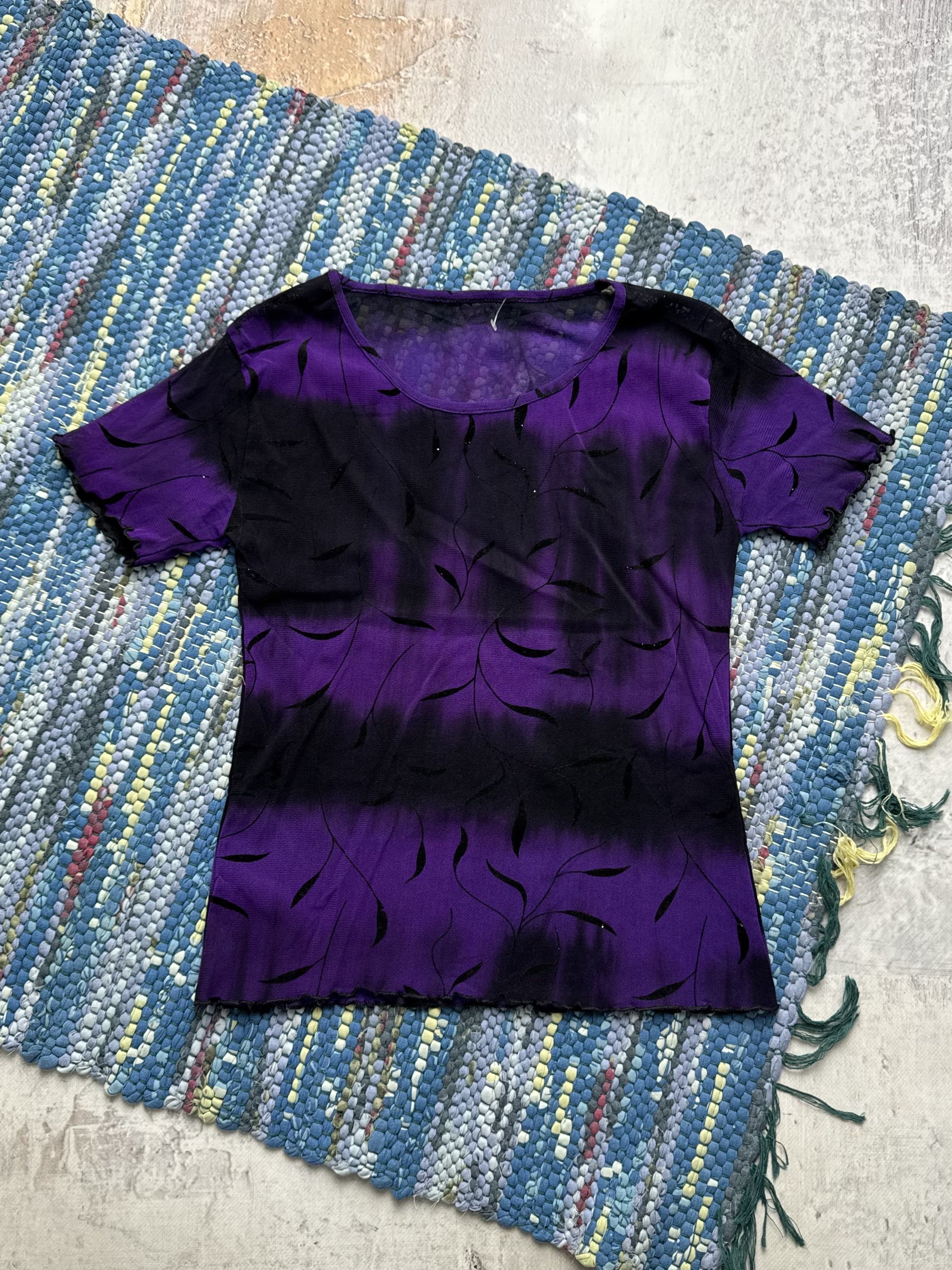 Vintage Vintage Purple Black Sheer Top Floral Mesh Short Sleeve Y2K Size S / US 4 / IT 40 - 1 Thumbnail