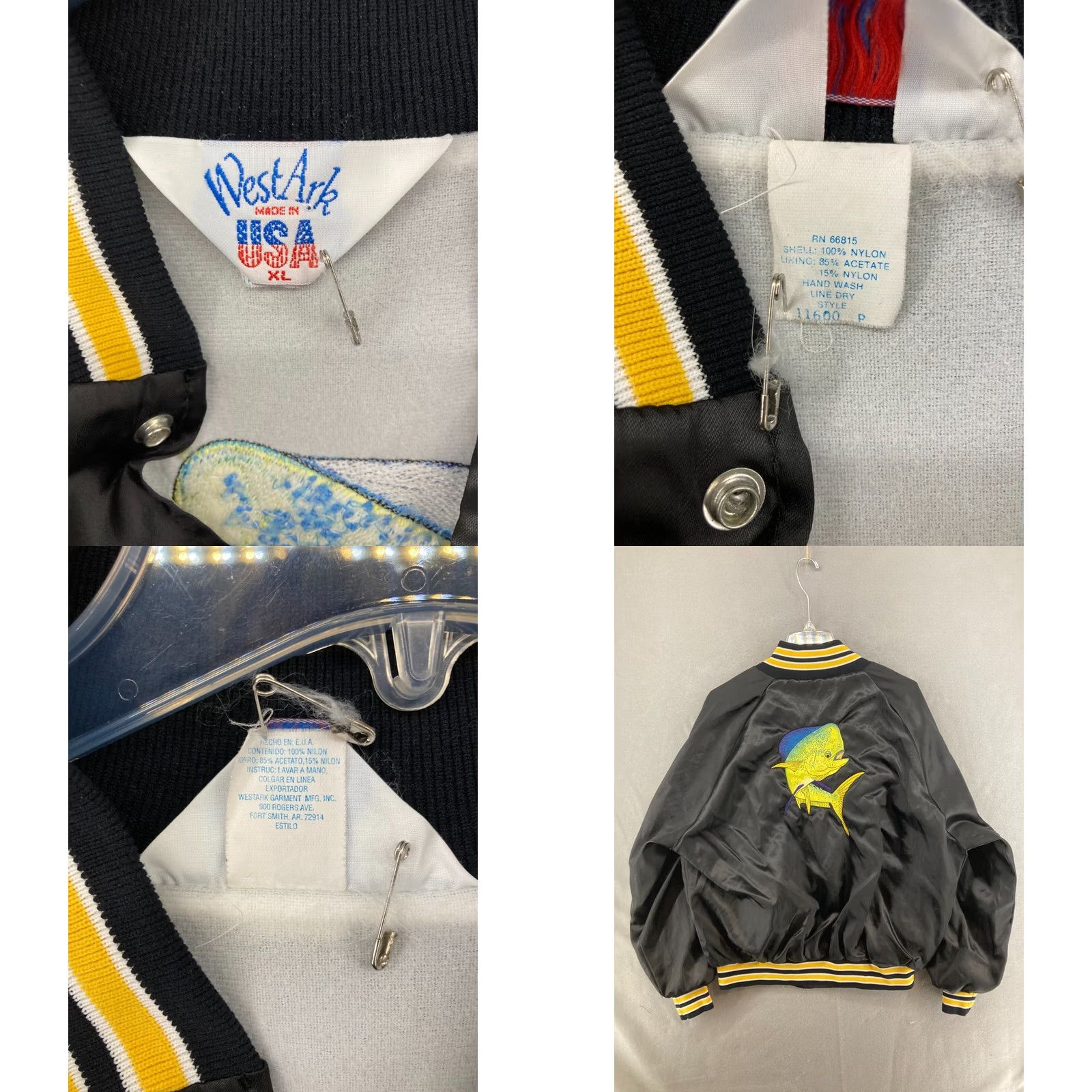 Vintage VINTAGE Ark Jacket Mens XL Black Nylon Satin Bomber 80s 90s Holiday Pattern Mahi Mahi Logo Button Relaxed All Seasons Full Zip Size US XL / EU 56 / 4 - 8 Thumbnail
