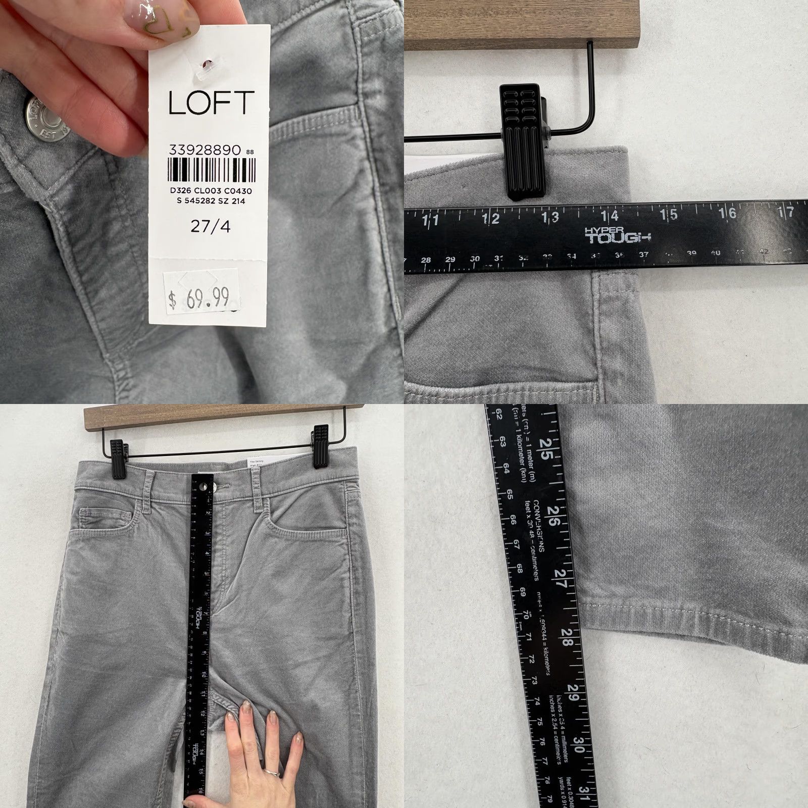 Loft LOFT The Skinny High Rise Jeans Womens 4 Gray Stretch Velvet Regular Fit Soft Size 27" / US 4 / IT 40 - 8 Thumbnail