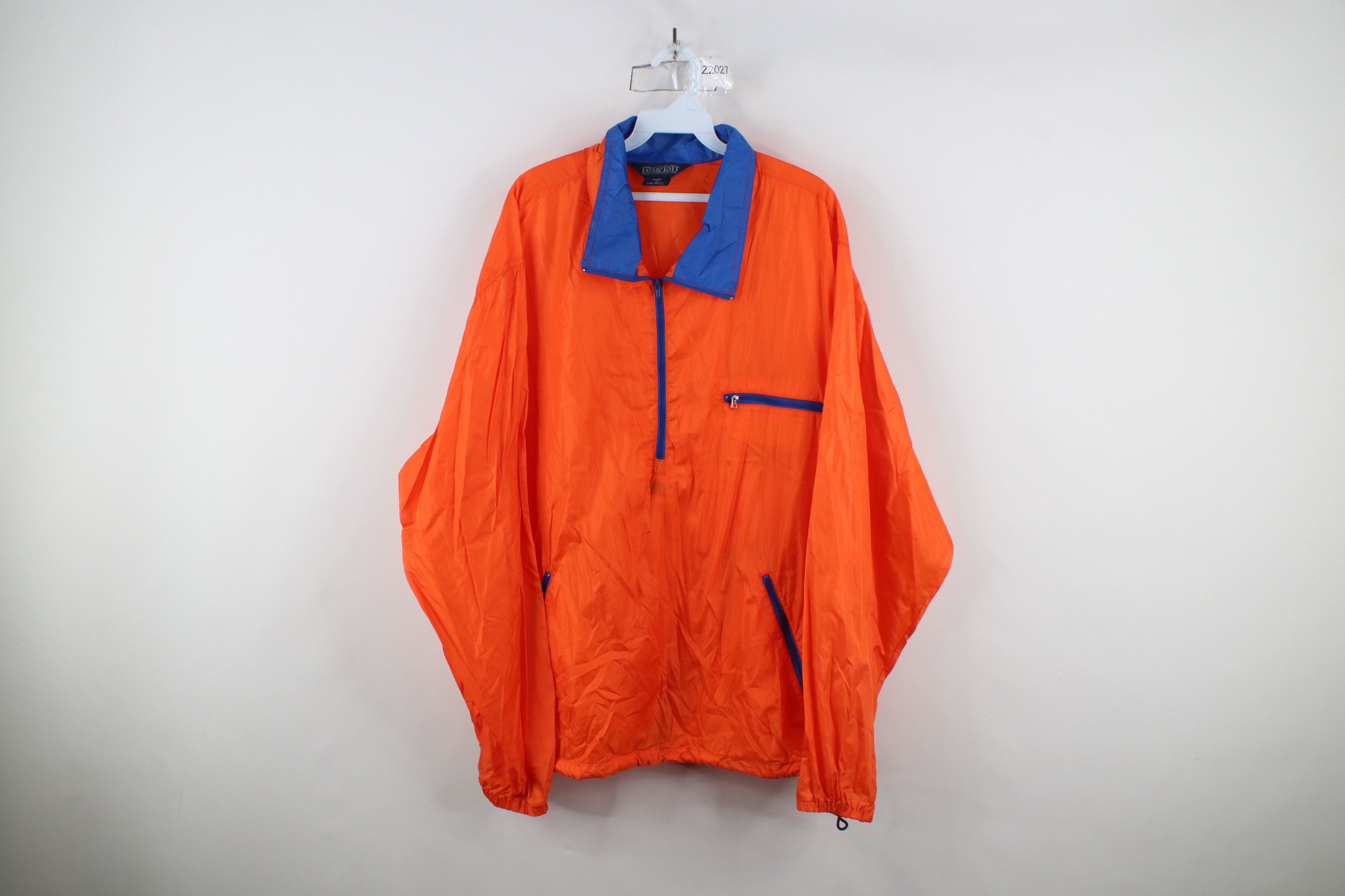 Vintage 90s Lands End Half Zip Windbreaker Jacket Orange USA