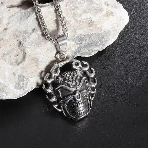 VIBE Flame Demon Skull Pendant Necklace Size ONE SIZE - 4 Thumbnail