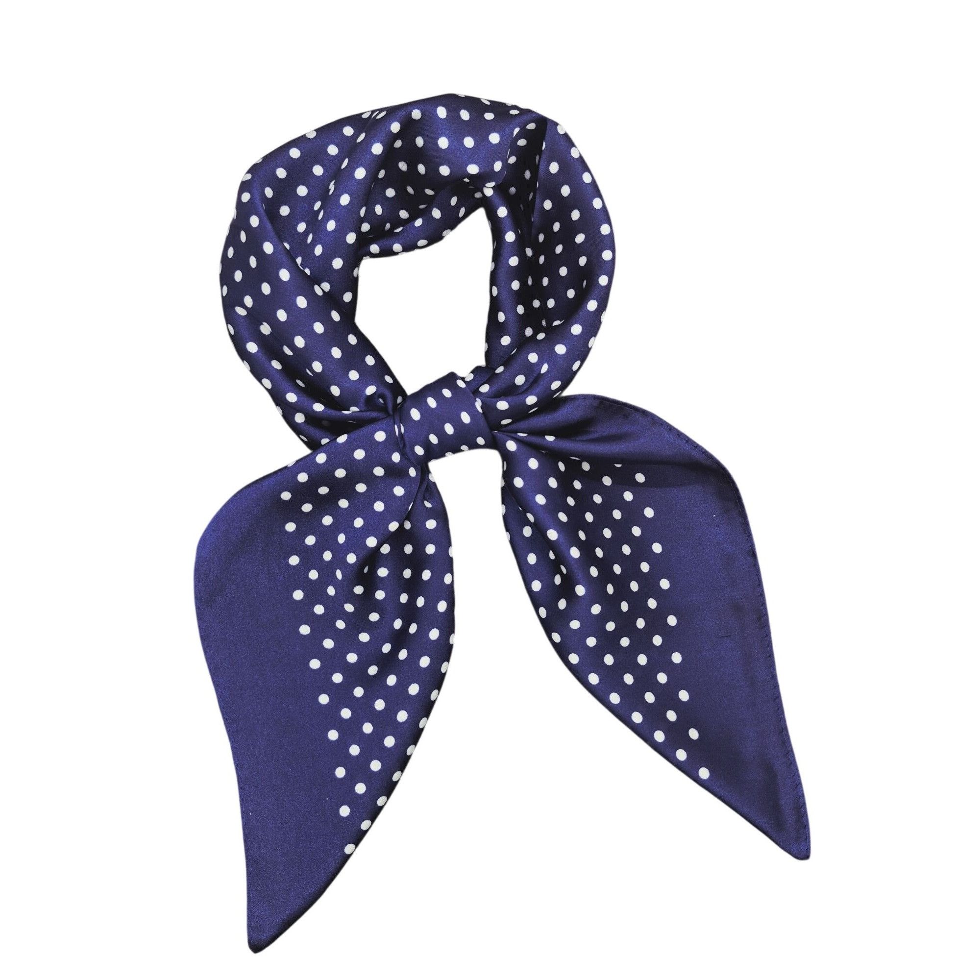 Other ✨Luxury Elegant Silky Scarf Navy Blue Beige Polka Dot Square Size ONE SIZE - 3 Thumbnail