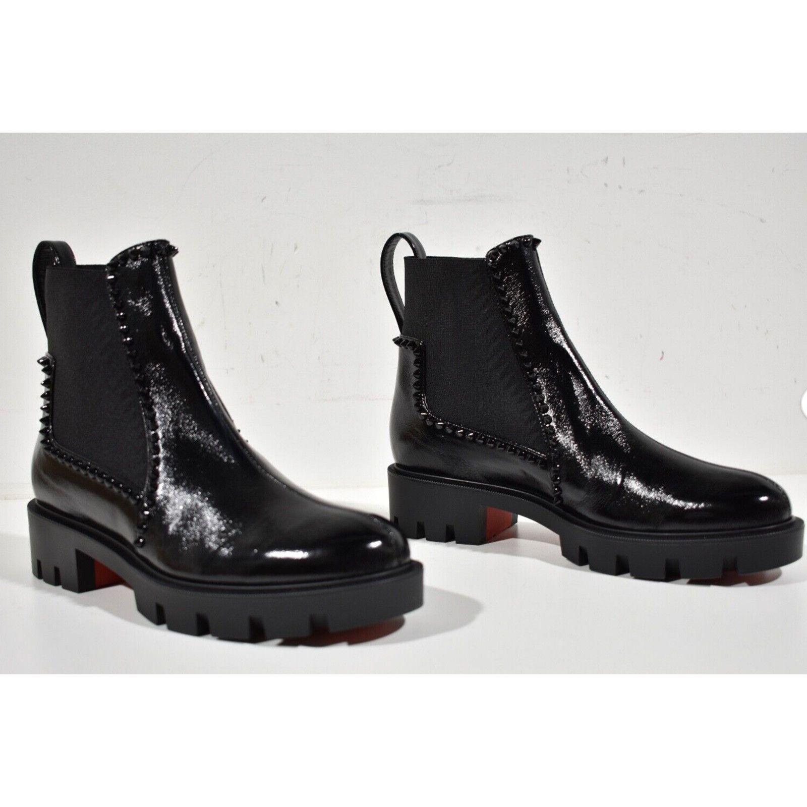 Christian Louboutin Christian Louboutin Out Lina Spike Lug Flat Black Patent Size US 8.5 / IT 38.5 - 4 Thumbnail