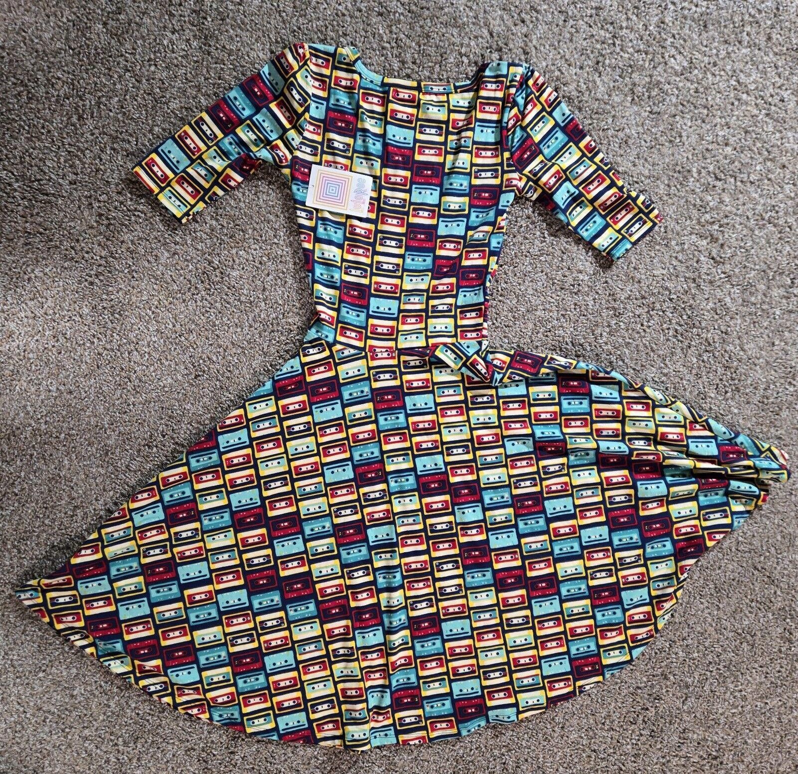 Designer New LulaRoe Nicole Dress Size XXS Fit Flare CASSETTE TAPE Size XXS / US 00 / IT 34 - 6 Thumbnail