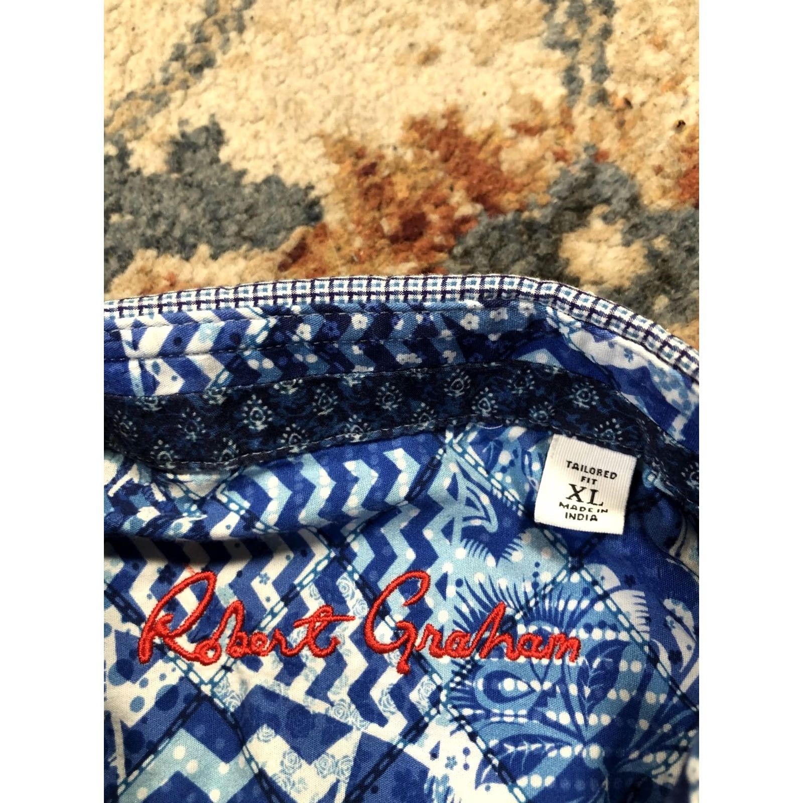 Robert Graham VINTAGE? Robert Graham Shirt Mens XL Blue Tailored Fit Button Down Geometric Long Sleeve Size US XL / EU 56 / 4 - 7 Thumbnail