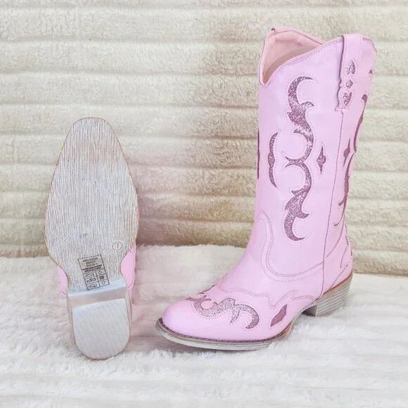 Other Dazzle Darlings Baby Pink Glitter Inset Cowboy Cowgirl Pull Size US 11 / IT 41 - 7 Thumbnail