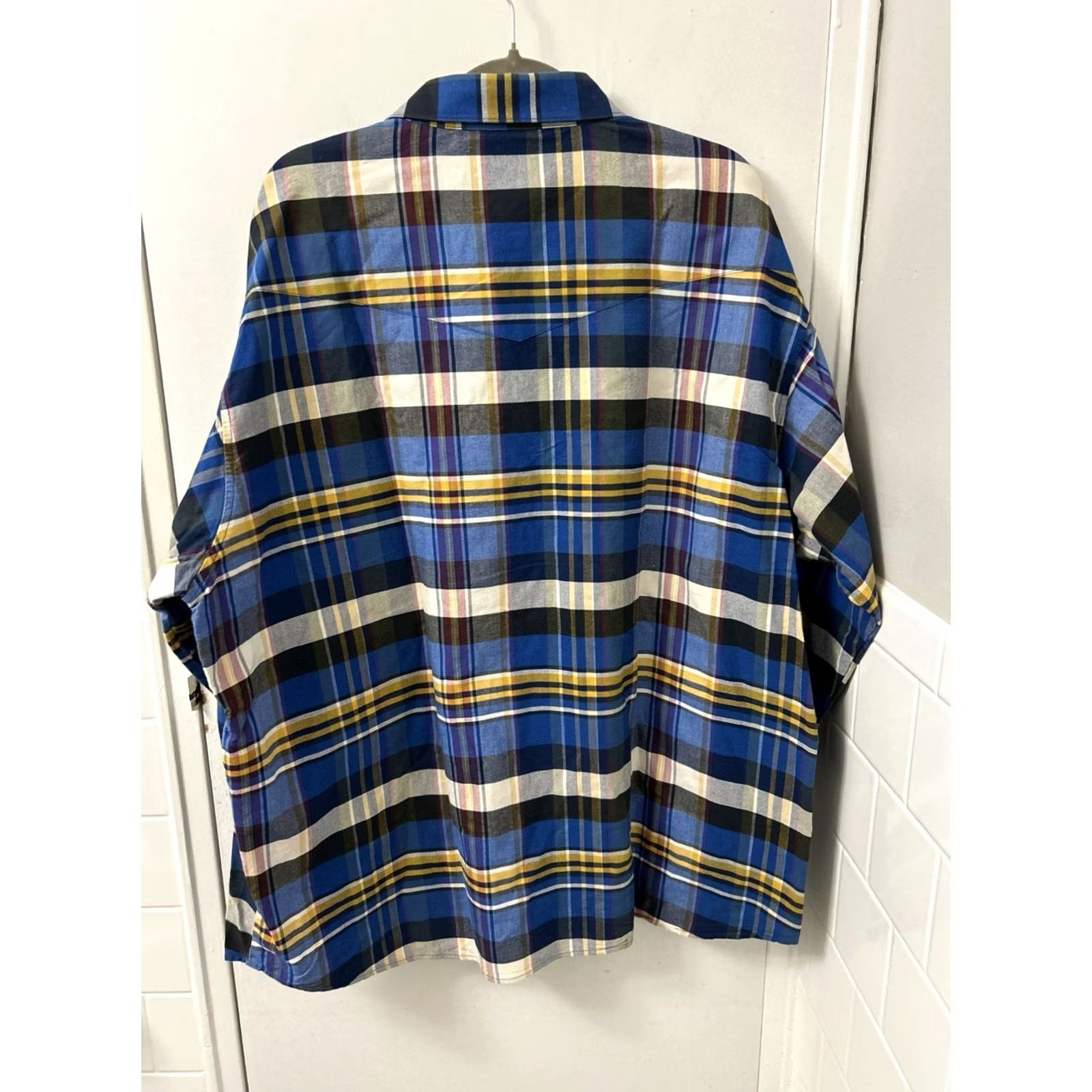 Wrangler VINTAGE Wrangler Western Shirt Mens 2XL Blue Yellow Oxford Plaid Button Down L/S Size US XXL / EU 58 / 5 - 7 Thumbnail