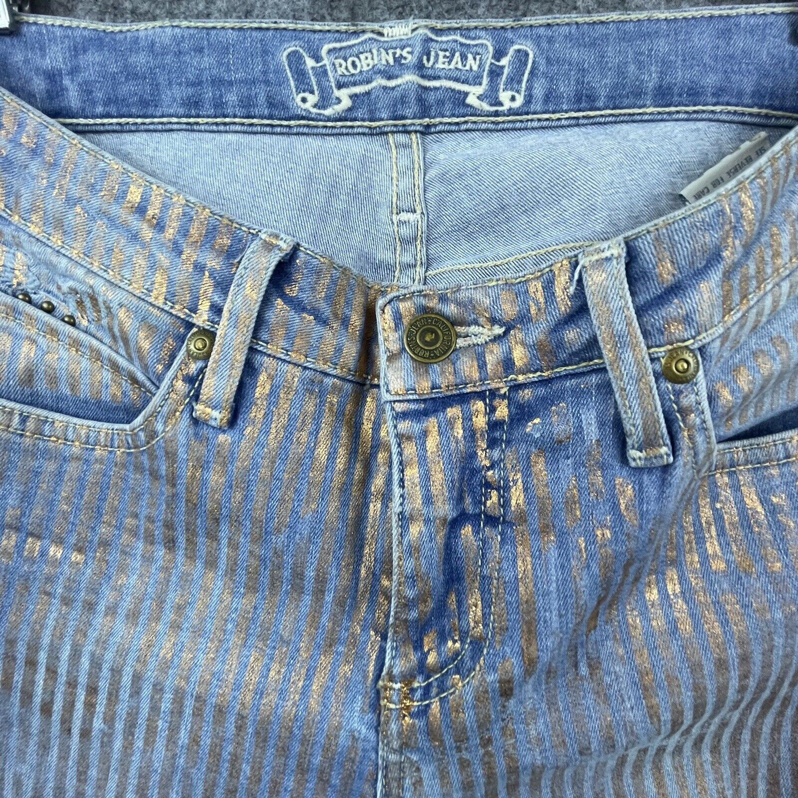 Robins Jeans Robins Jean Womens 27 Gold Foil Jane Metallic Angel Wings Size 27" / US 4 / IT 40 - 3 Thumbnail