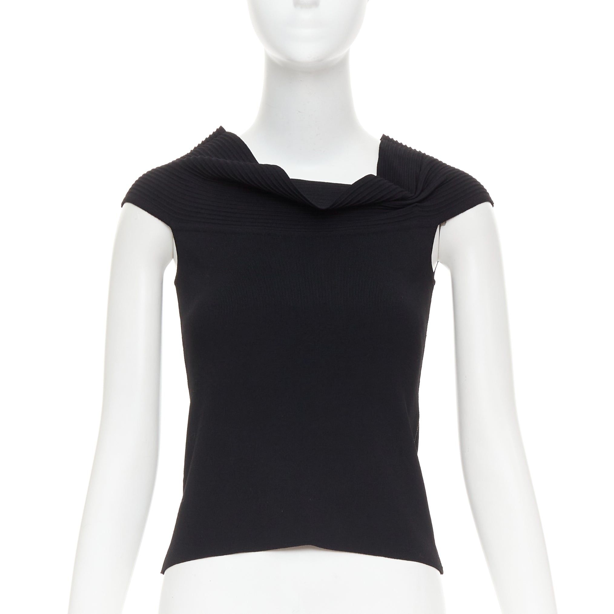 Oscar De La Renta OSCAR DE LA RENTA R10 black viscose blend cowl neck short top S Size S / US 4 / IT 40 - 1 Thumbnail
