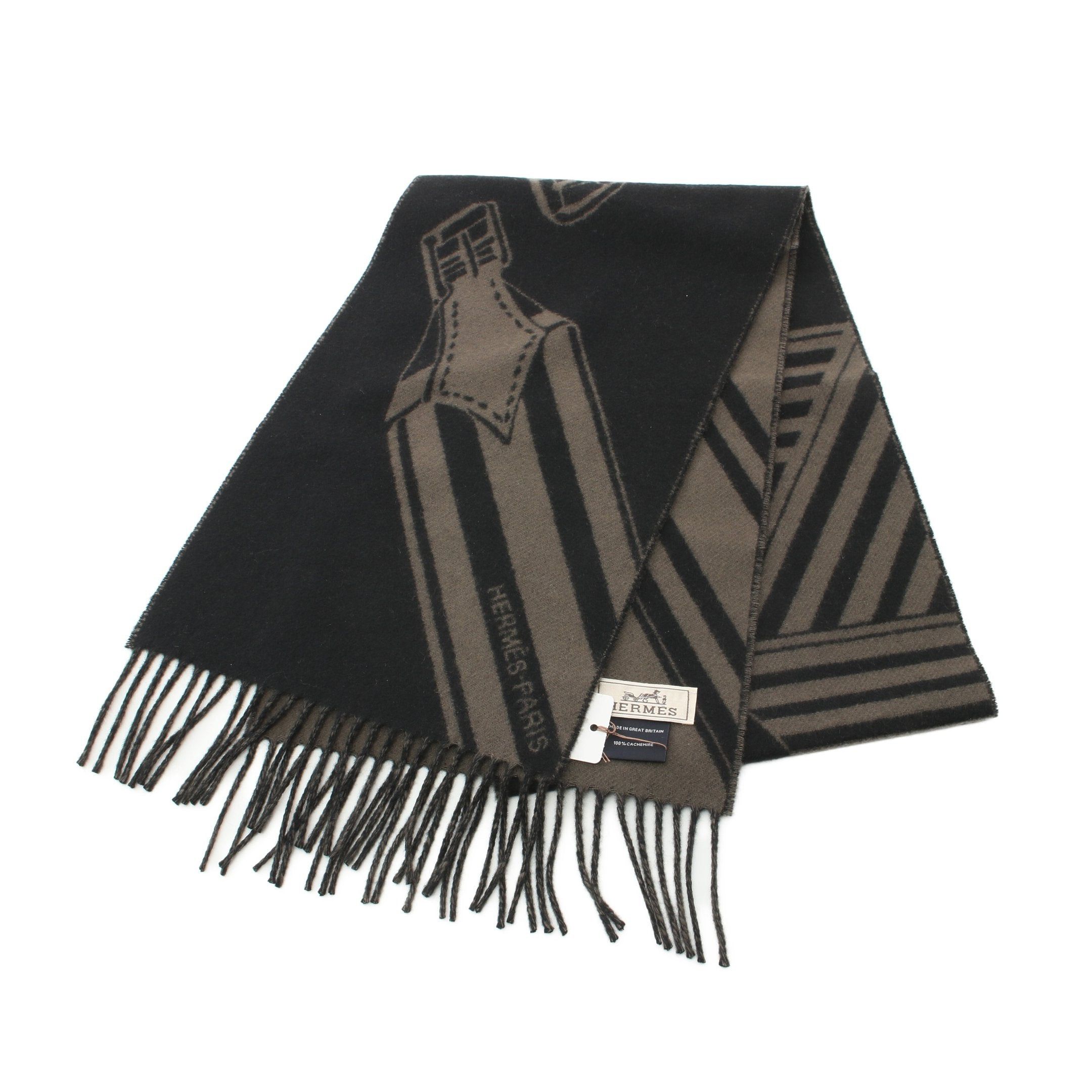 Hermes Hermes Sangles En Zig Zag Scarf Cashmere Black Gray Brown Size ONE SIZE - 1 Thumbnail