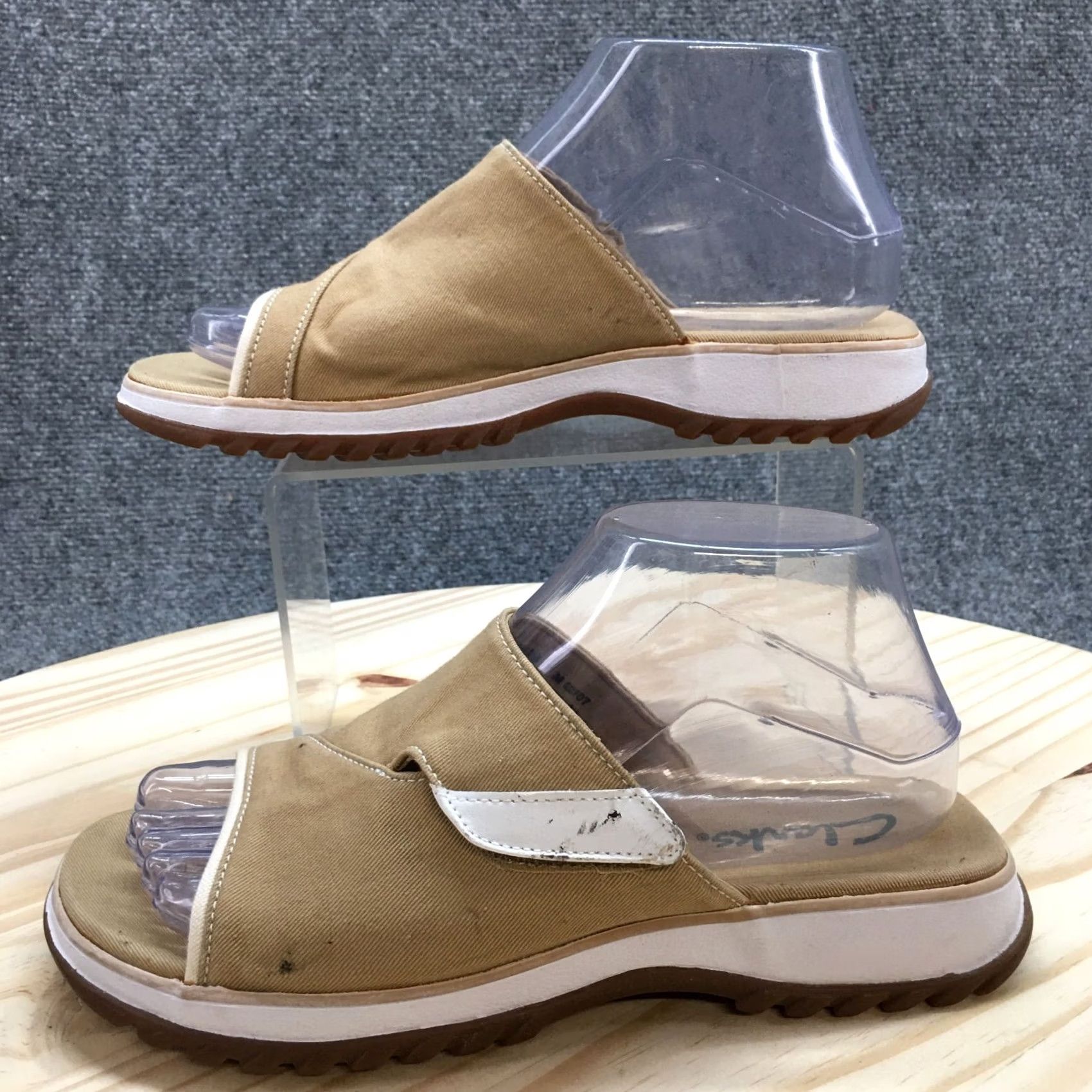 Clarks Clarks Sandals Womens 7 M Slide Brown Canvas Slip On Casual Comfort Wedge Heels Size US 7 / IT 37 - 4 Thumbnail