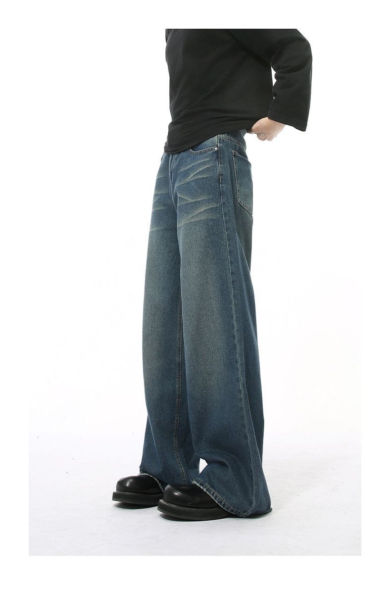 Japanese Brand × Jean American washed distressed wide-leg straight-leg jeans Size US 34 / EU 50 - 4 Thumbnail