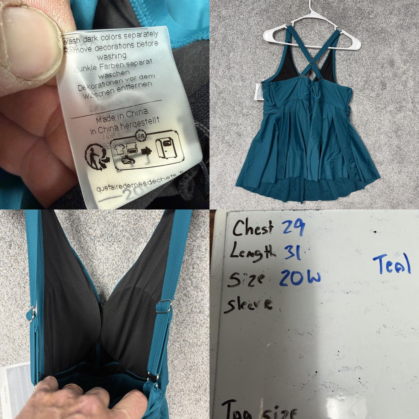 Vintage Hanna Nikole Swim Dress 20W Plus Blue Crossback Beach Padded Twist Front NWT Size 3XL / US 20-22 - 8 Thumbnail