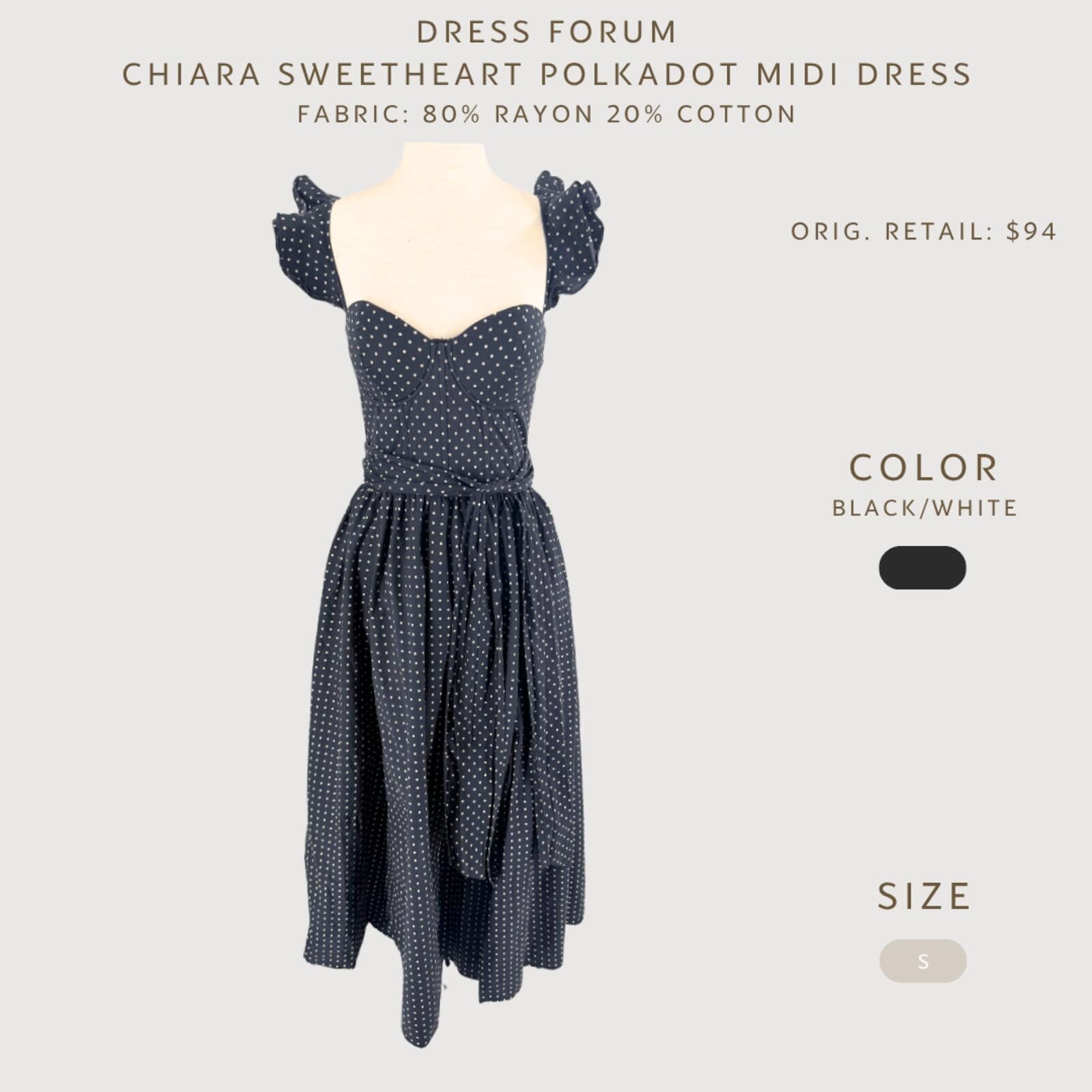 Other Dress Forum Chiara Polka Dot Sweetheart Midi Dress S Size S / US 4 / IT 40 - 2 Thumbnail