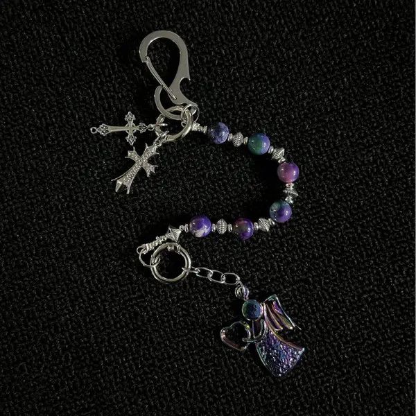 Jewelry Purple and Blue Beaded Angel Keychain Charm Size ONE SIZE - 4 Thumbnail