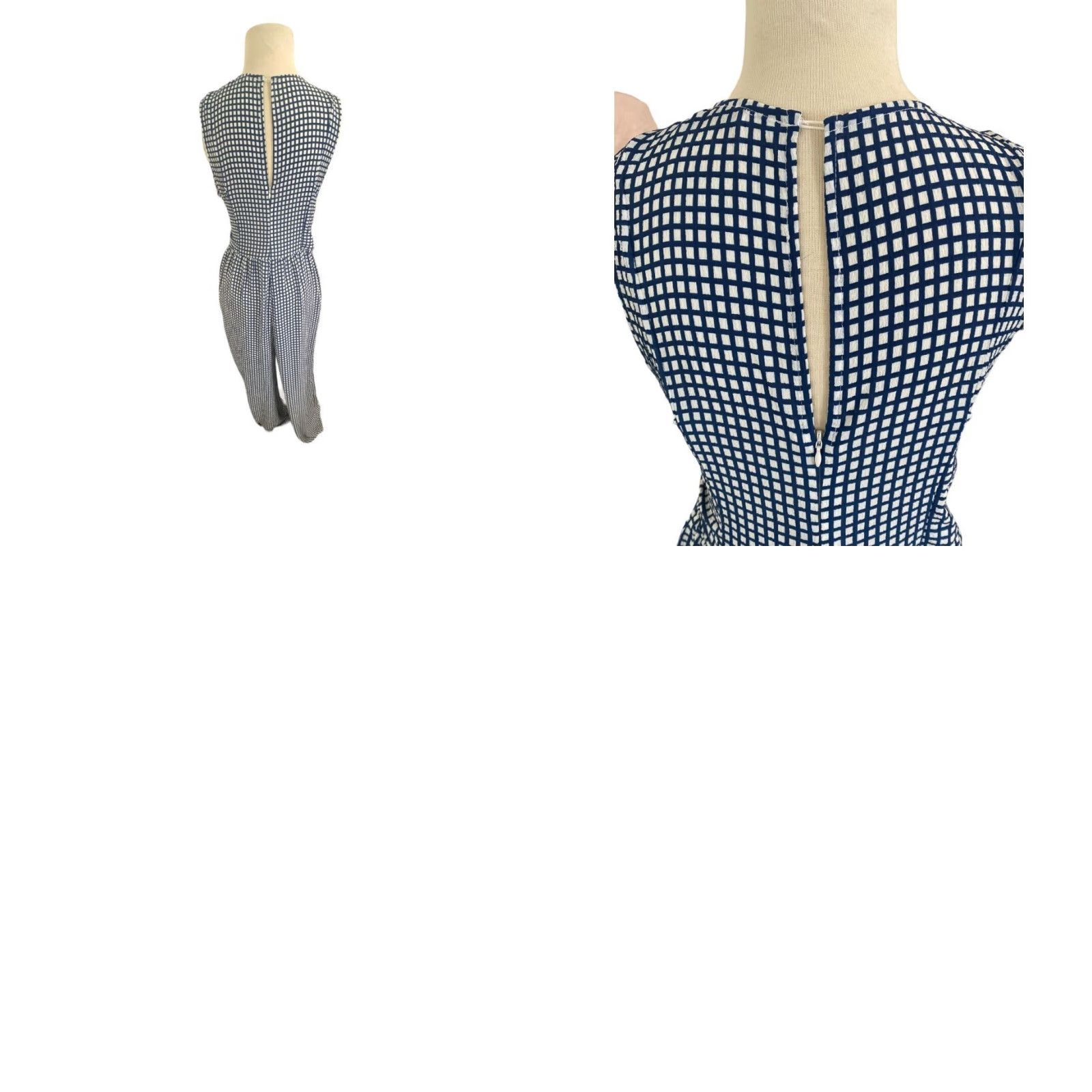 Vintage LUSH Check Jumpsuit One-Piece Crepe Sleeveless Medium White Blue Wide Leg Womens M Size 32" / US 10 / IT 46 - 9 Thumbnail