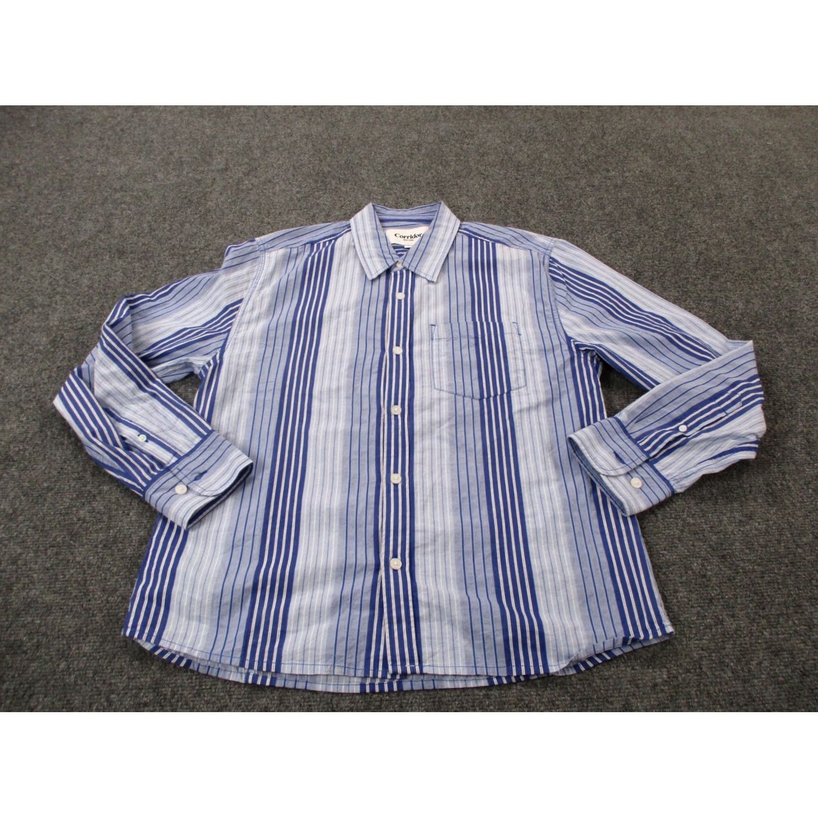 Corridor Corridor Shirt Mens S Blue Striped Button-Down Collared Knit Lightweight Casual Business Modern Preppy Size 36R - 2 Thumbnail