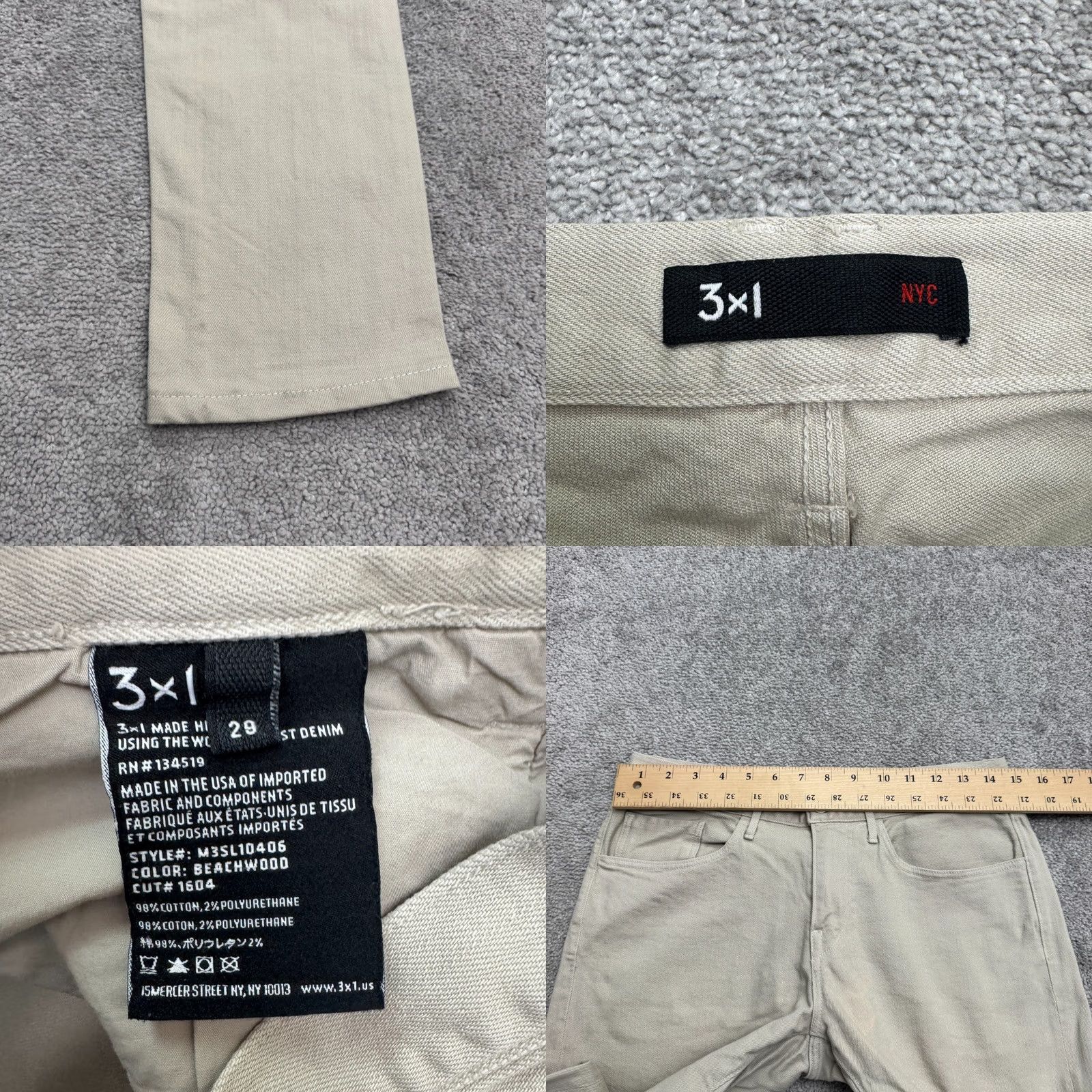 Orvis 3x1 NYC Beachwood Denim Pants Mens 29 Beige Straight Leg Cotton Casual Stretch Size US 29 - 8 Thumbnail