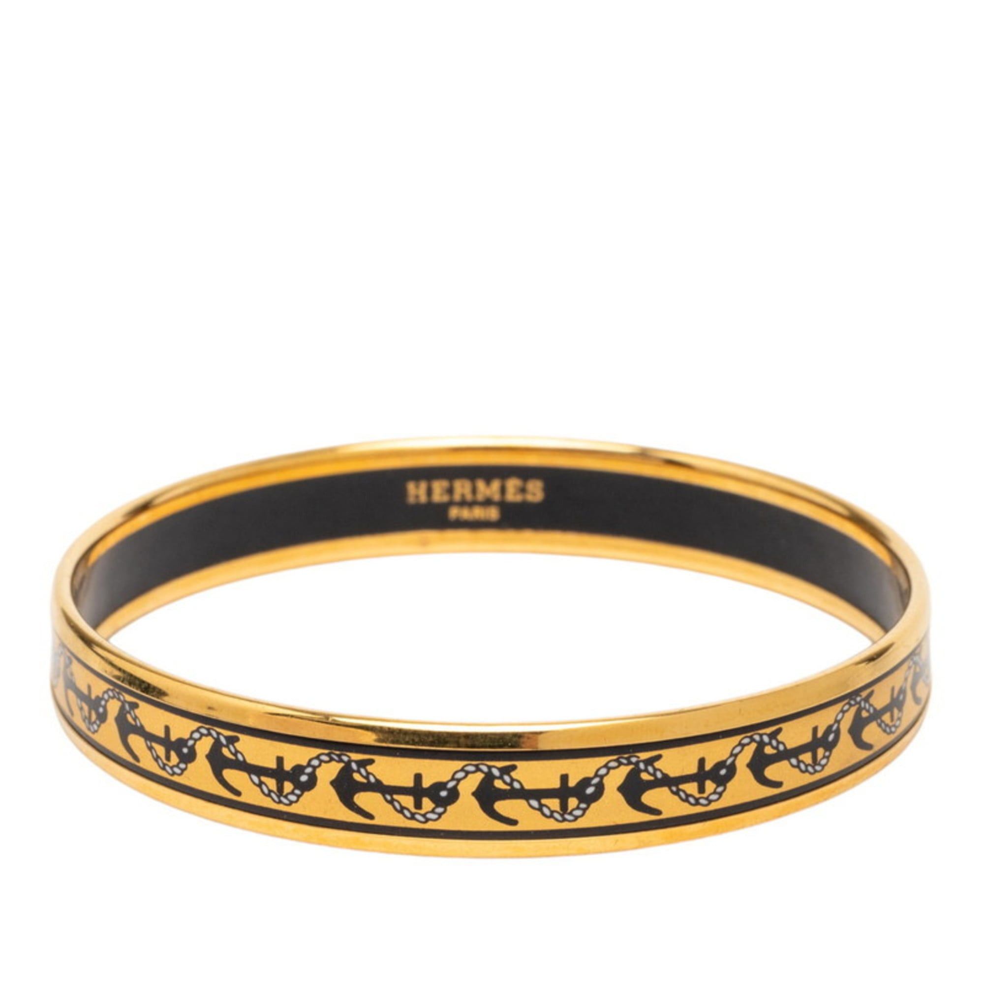 Hermes Emaille PM Bangle Gold and Black Plated Women's HERMES