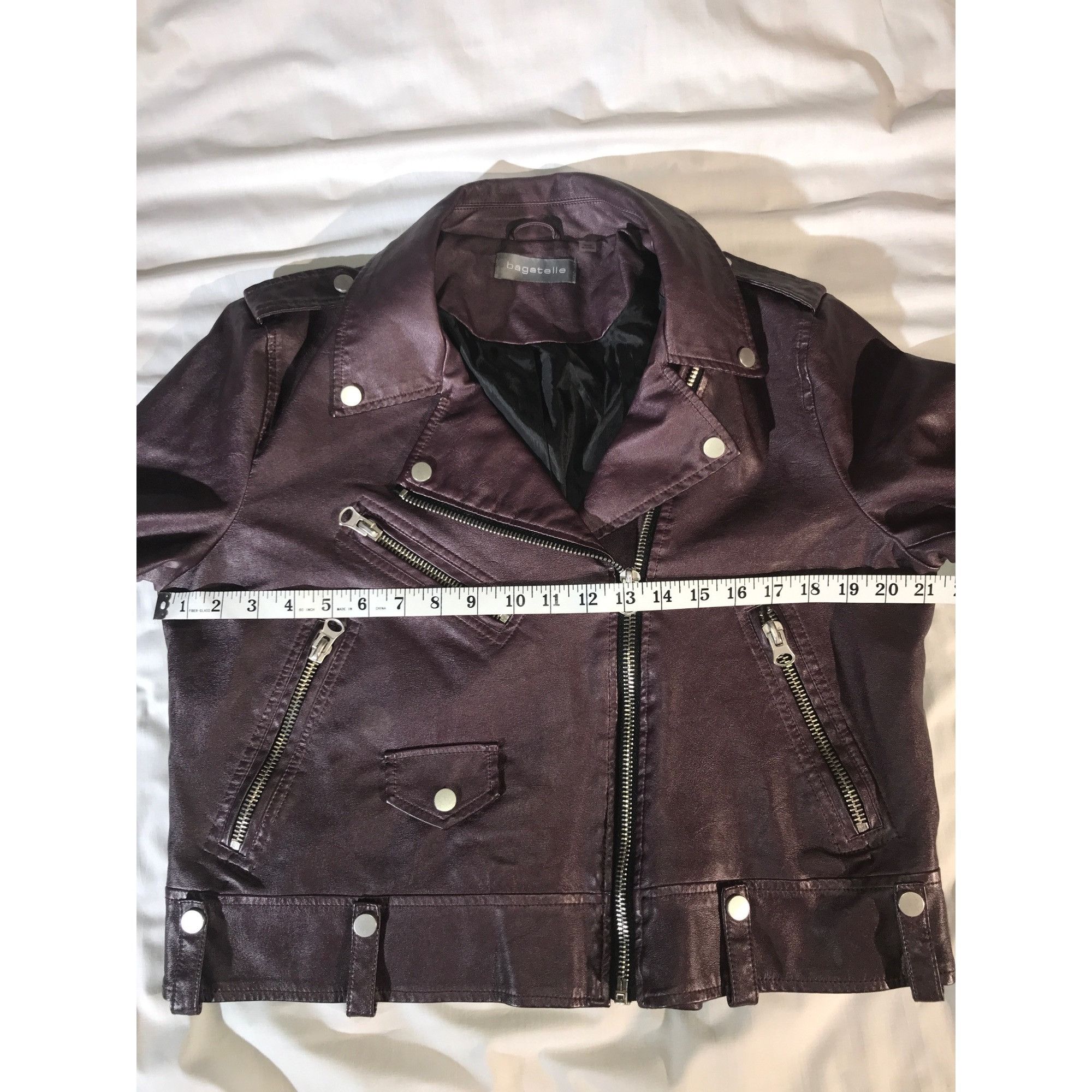 Designer Bagatelle Womens Purple Plum Vegan Leather Motorcycle Jacket Size L / US 10 / IT 46 - 6 Thumbnail
