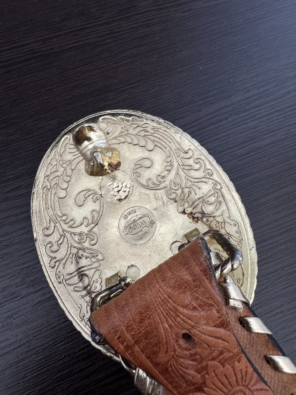 Vintage Rain Tree 1978 buckle + Riffle brown leather belt Size ONE SIZE - 6 Thumbnail