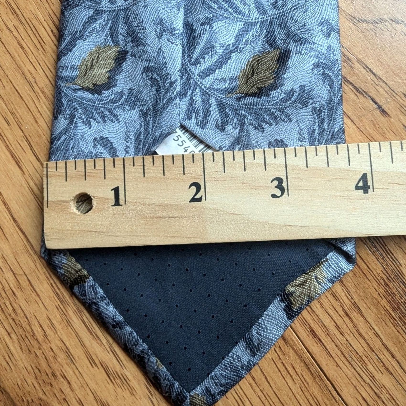 Vintage VILLA BOLGHERI Silk Tie Blue Gold Leaf Botanical Pattern Necktie Made in Italy Size ONE SIZE - 7 Thumbnail
