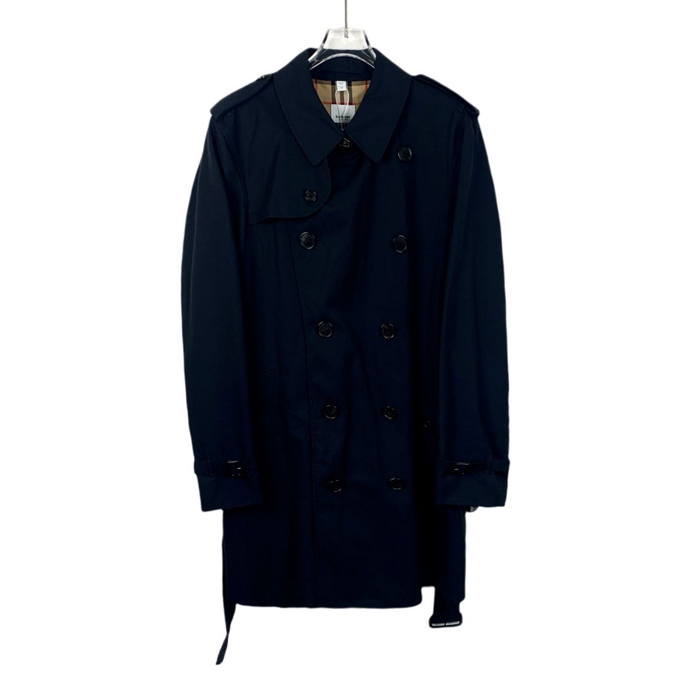 Burberry Mens Navy Blue Cotton Double-Breasted Belted Trench