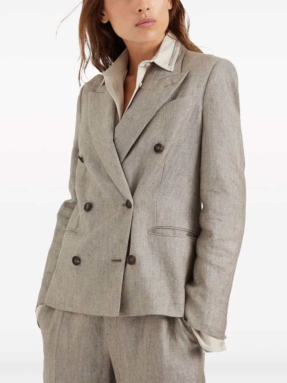 Brunello Cucinelli o1w1db10825 Woven Jacket Wool in Brown/Overflow Size L / US 10 / IT 46 - 3 Thumbnail