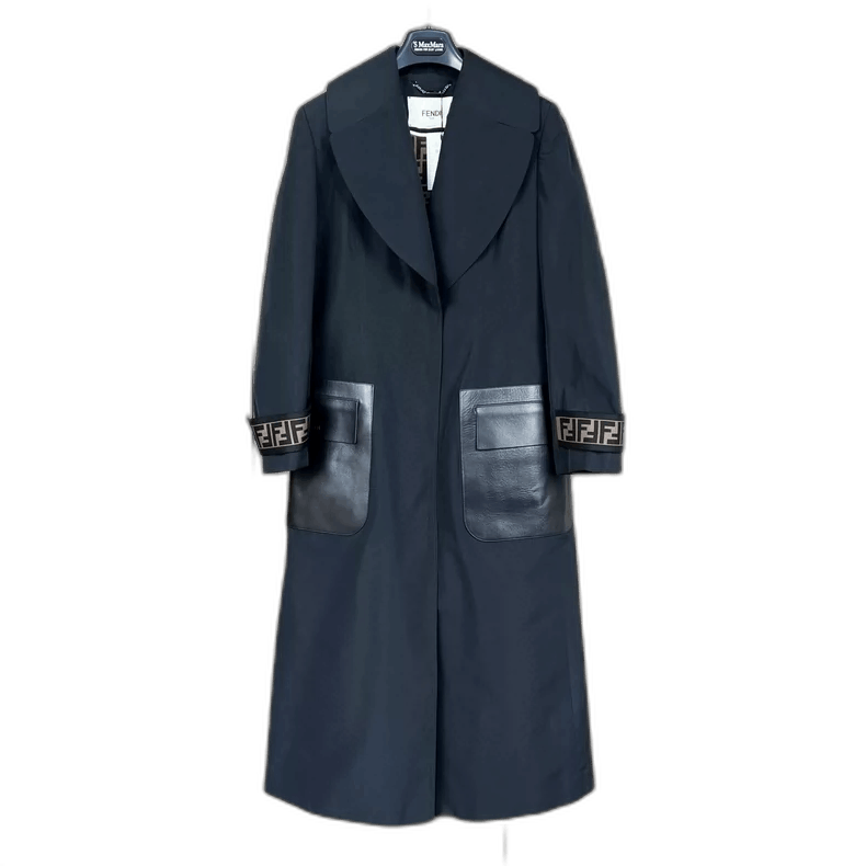 Fendi Fendi Black Printed Leather Trench Coat Size L / US 10 / IT 46 - 1 Thumbnail