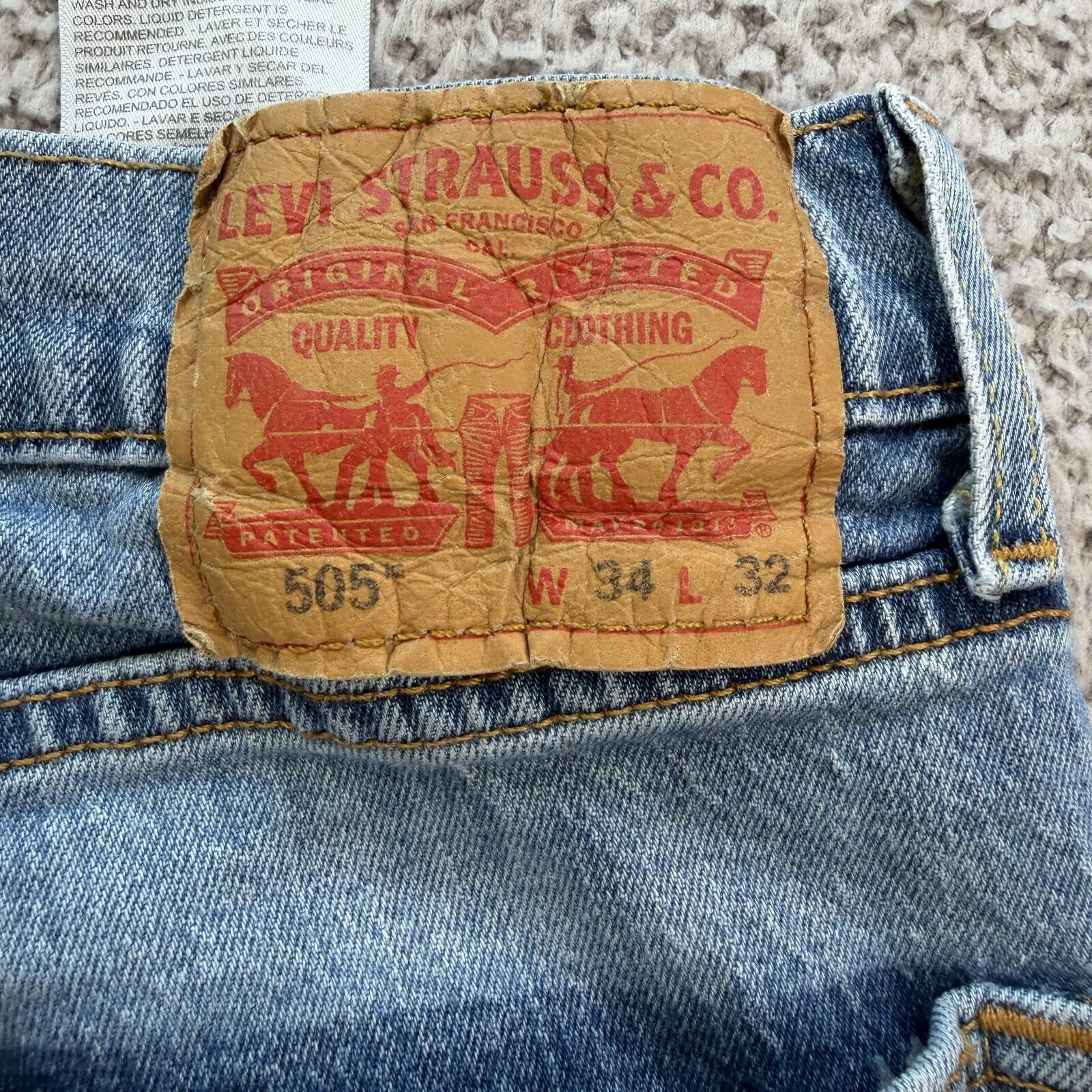 Levi's Levis 505 Regular Fit Light Wash Straight Jeans Mens 34x32 Size US 34 / EU 50 - 5 Thumbnail