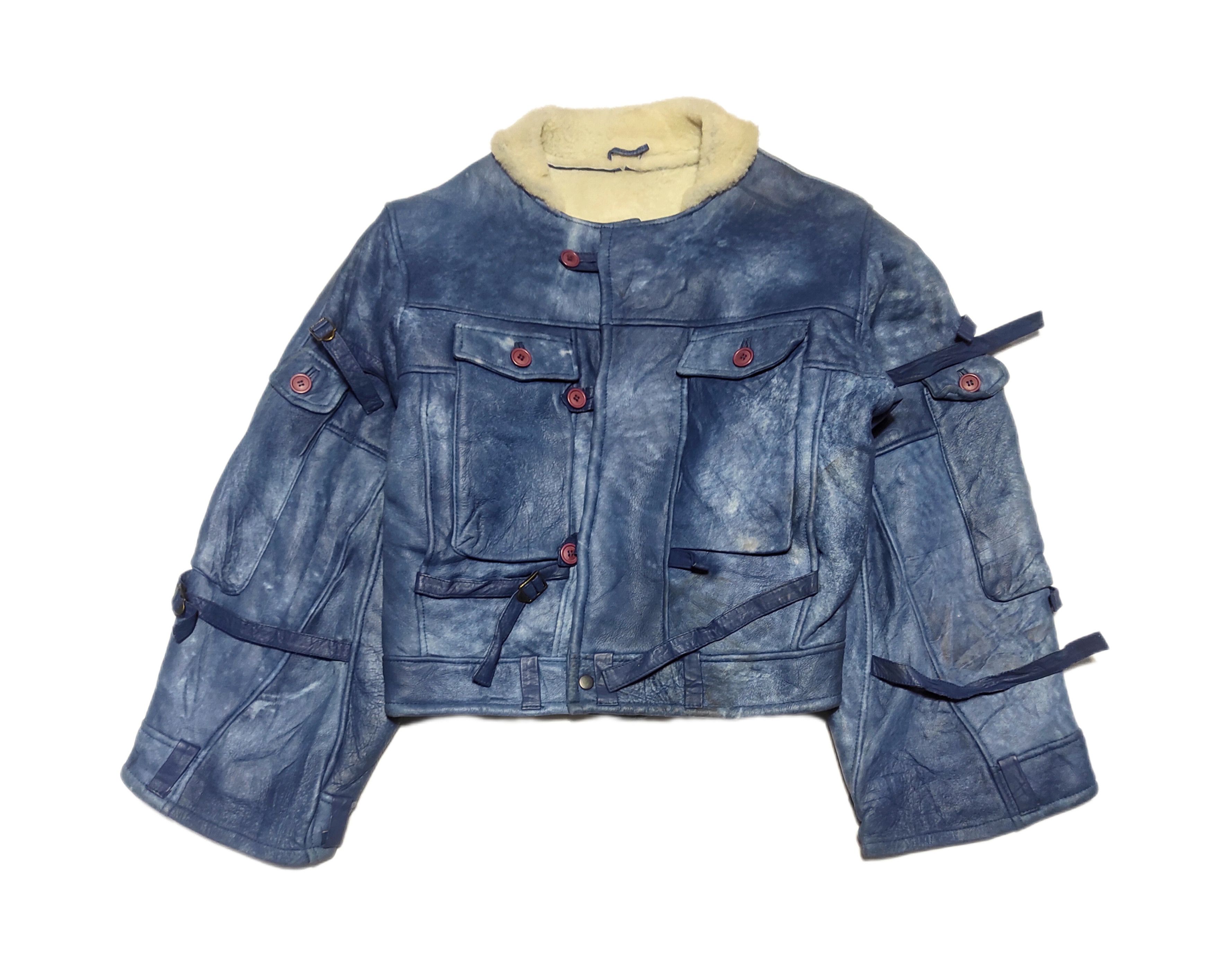Leather Beautiful Antique Blue Z'ERGO Design Shearling Jacket Size US L / EU 52-54 / 3 - 1 Thumbnail