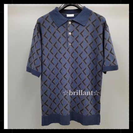 CD Diamond Regular-Fit Polo Shirt Navy Blue Cotton and Silk Jacquard