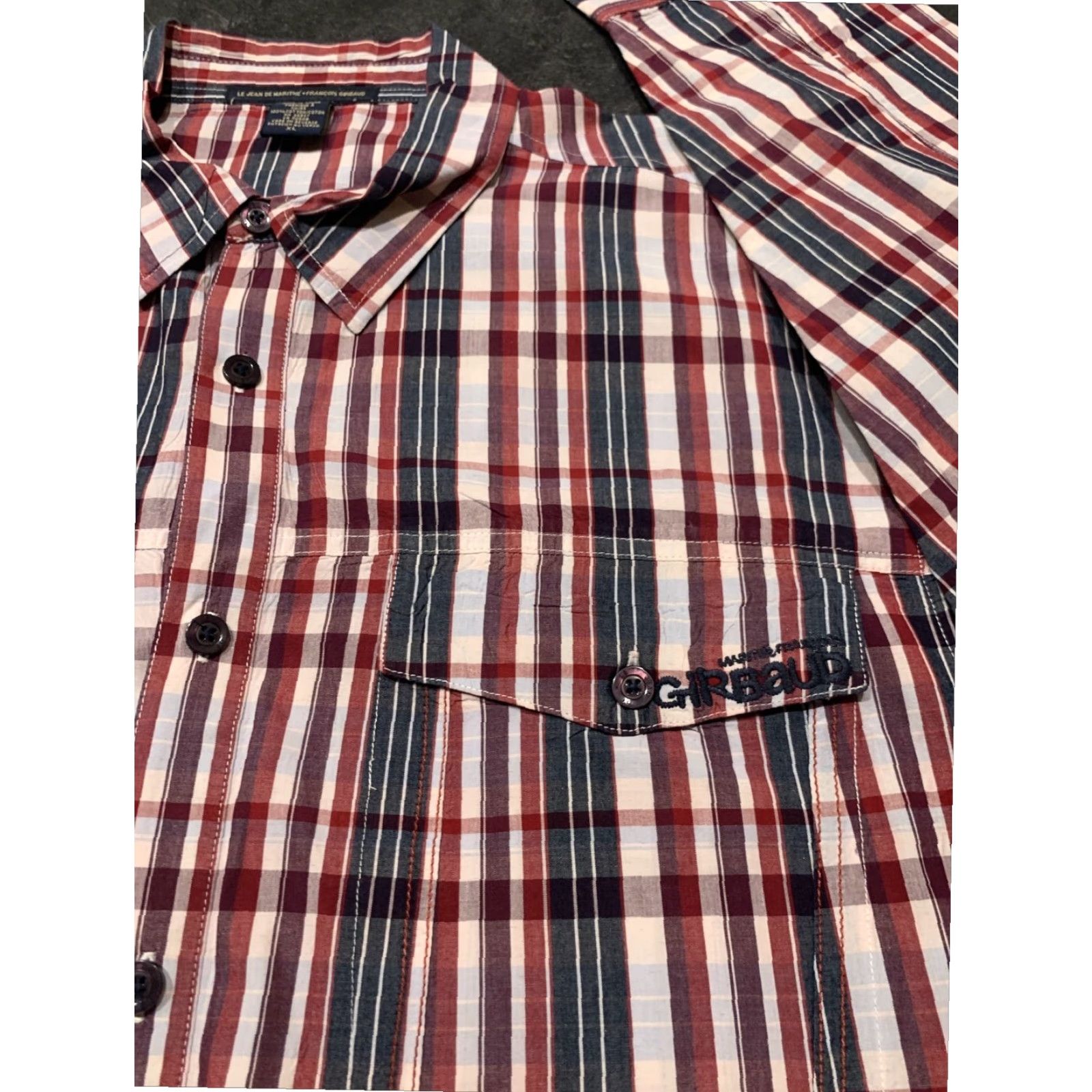 Vintage Girbaud Men's XL Long Sleeve Plaid Button-Up Shirt Red Blue Cotton Size US XL / EU 56 / 4 - 3 Thumbnail