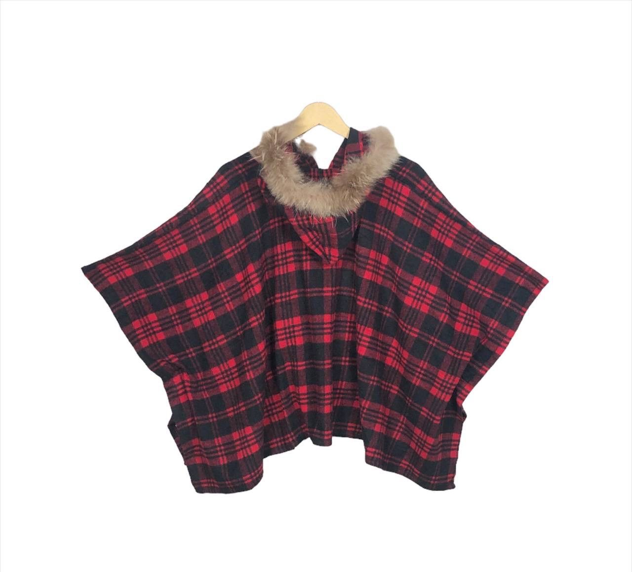 Edition Japan Mouth Valley Plaid Fur Hooded Poncho Cape Jacket Size US M / EU 48-50 / 2 - 2 Thumbnail
