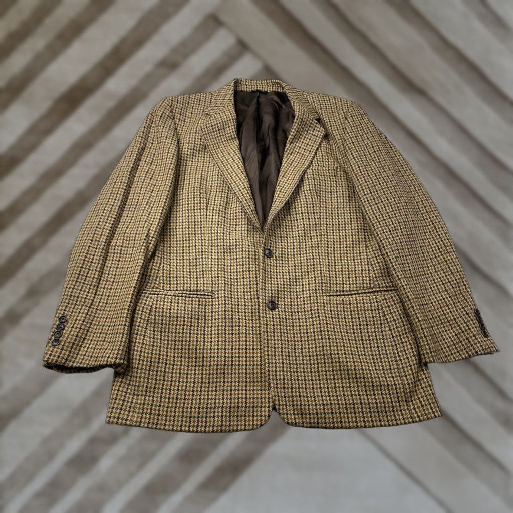 Banana Republic VINTAGE Banana Republic Mens Blazer Jacket Houndstooth Wool Blend 42R Notch Lapel Single-Breasted Twill Dry Clean Only Brown Regular Mens Size 42R - 1 Thumbnail